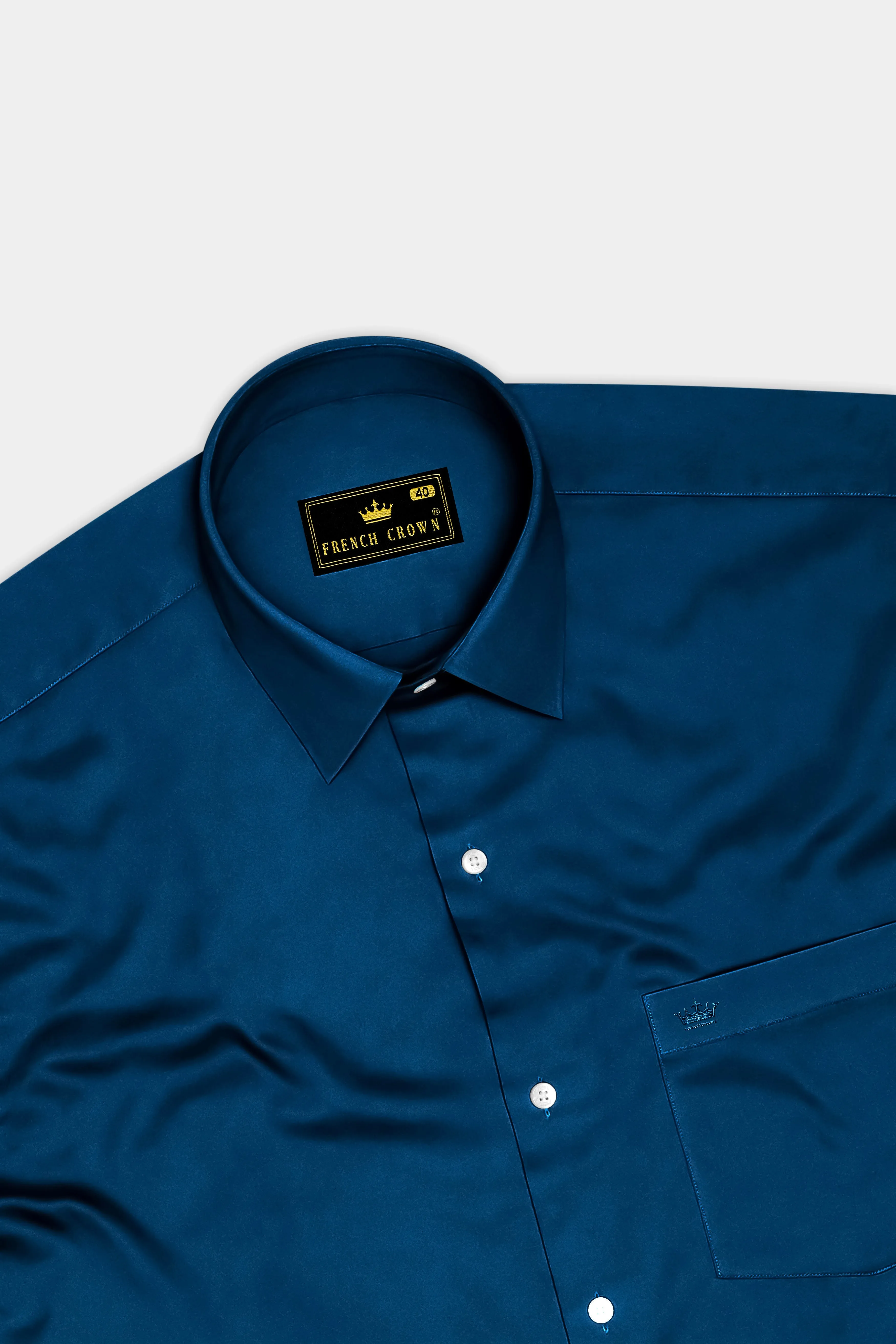 Aureblu-Prussian Blue Subtle Sheen Super Soft Premium Cotton Dress Shirt sold by French Crown product image thumbnail 5