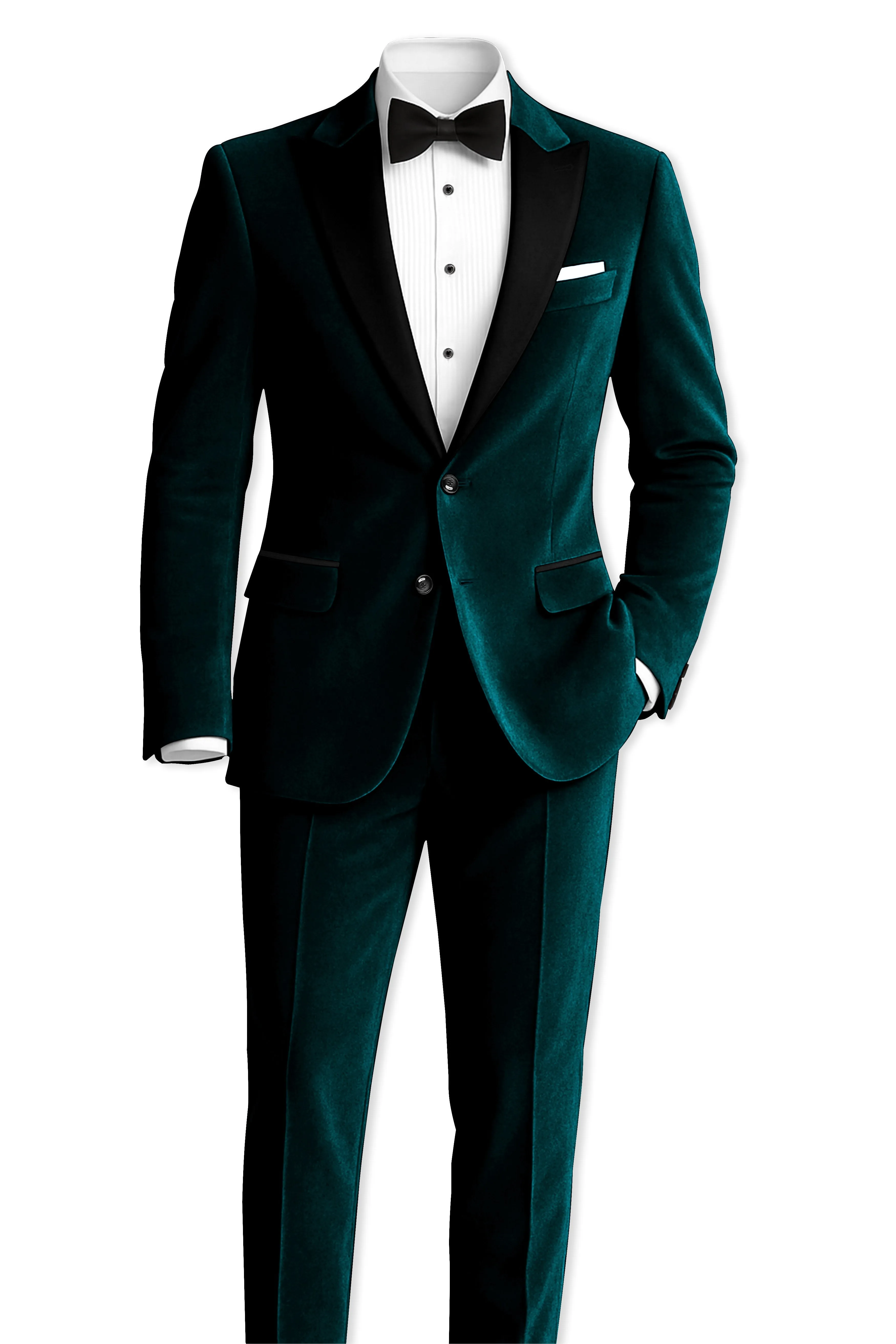 Emerivell-Burnham Green Velvet Peak Lapel Tuxedo Suit sold by French Crown product image thumbnail 5