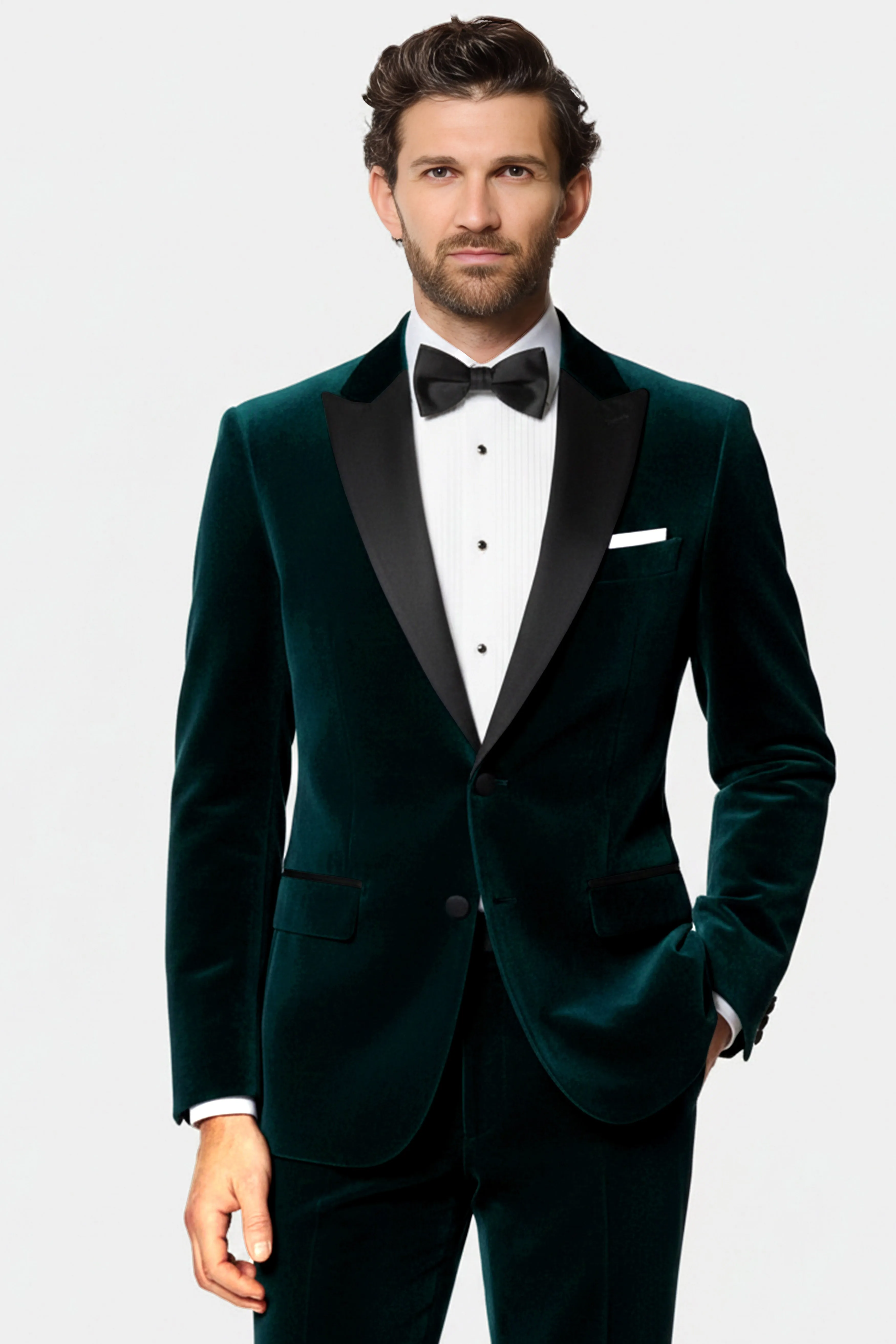 Emerivell-Burnham Green Velvet Peak Lapel Tuxedo Suit sold by French Crown product image thumbnail 2