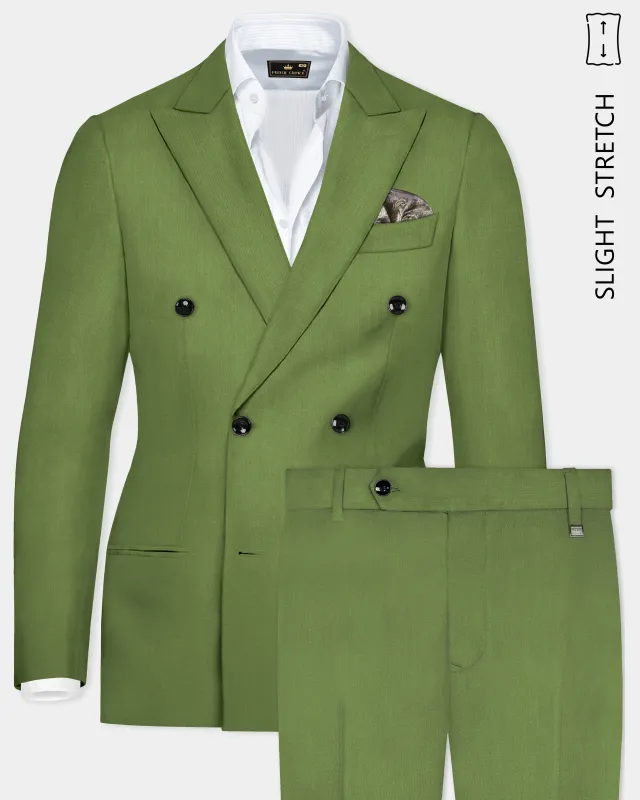 Sage Regal-Dingley Green Solid Wool Rich Double Breasted Slight Stretch Suit made by French Crown