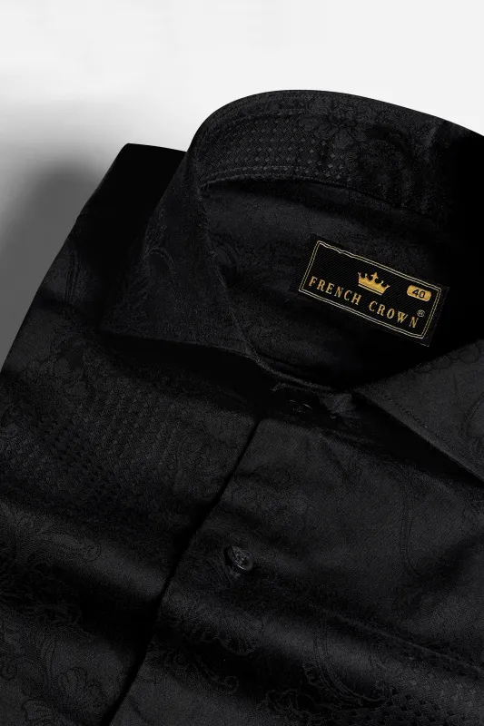 Jade Black Jacquard Textured Premium Giza Cotton Shirt sold by French Crown