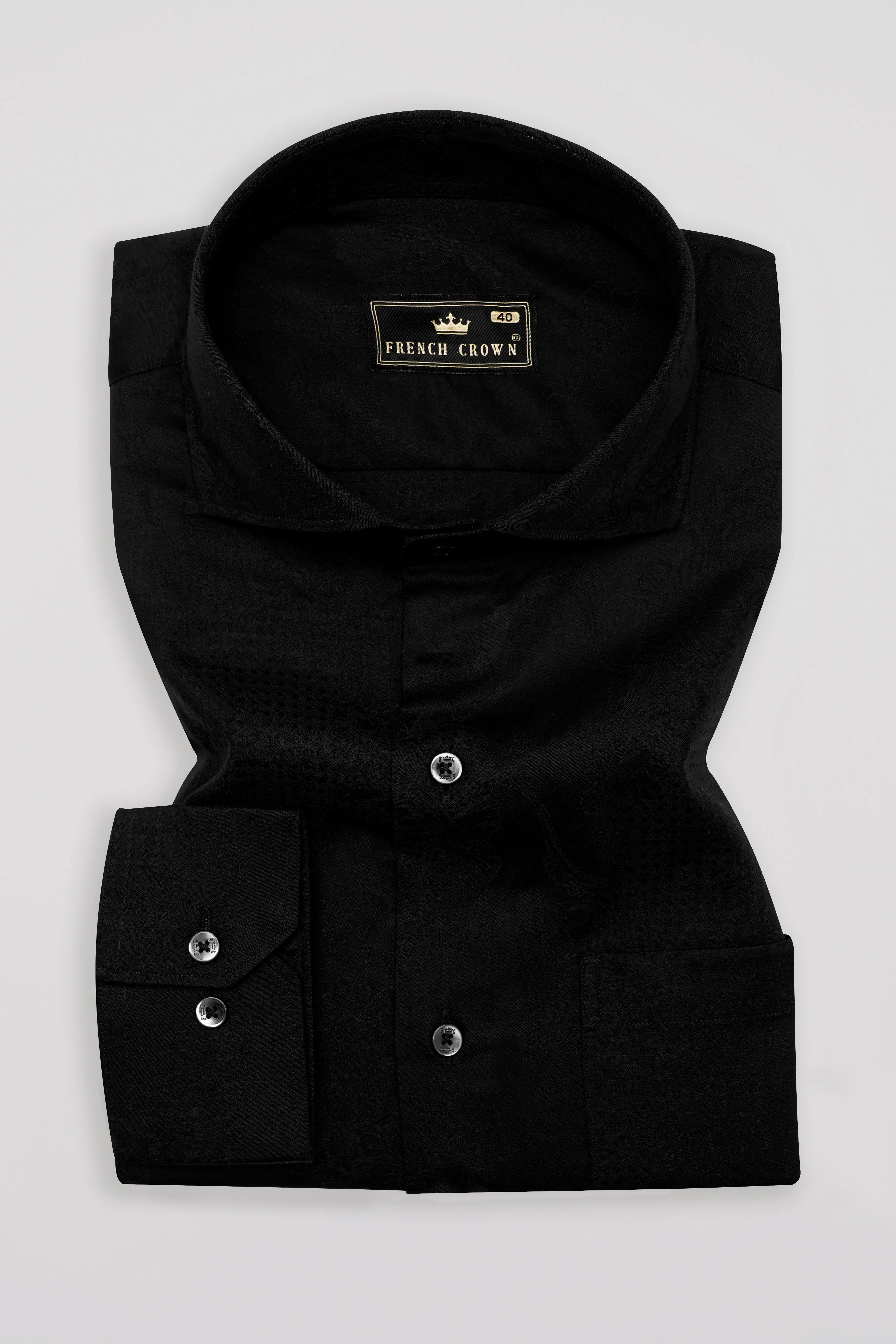 Jade Black Jacquard Textured Premium Giza Cotton Shirt sold by French Crown product image thumbnail 3