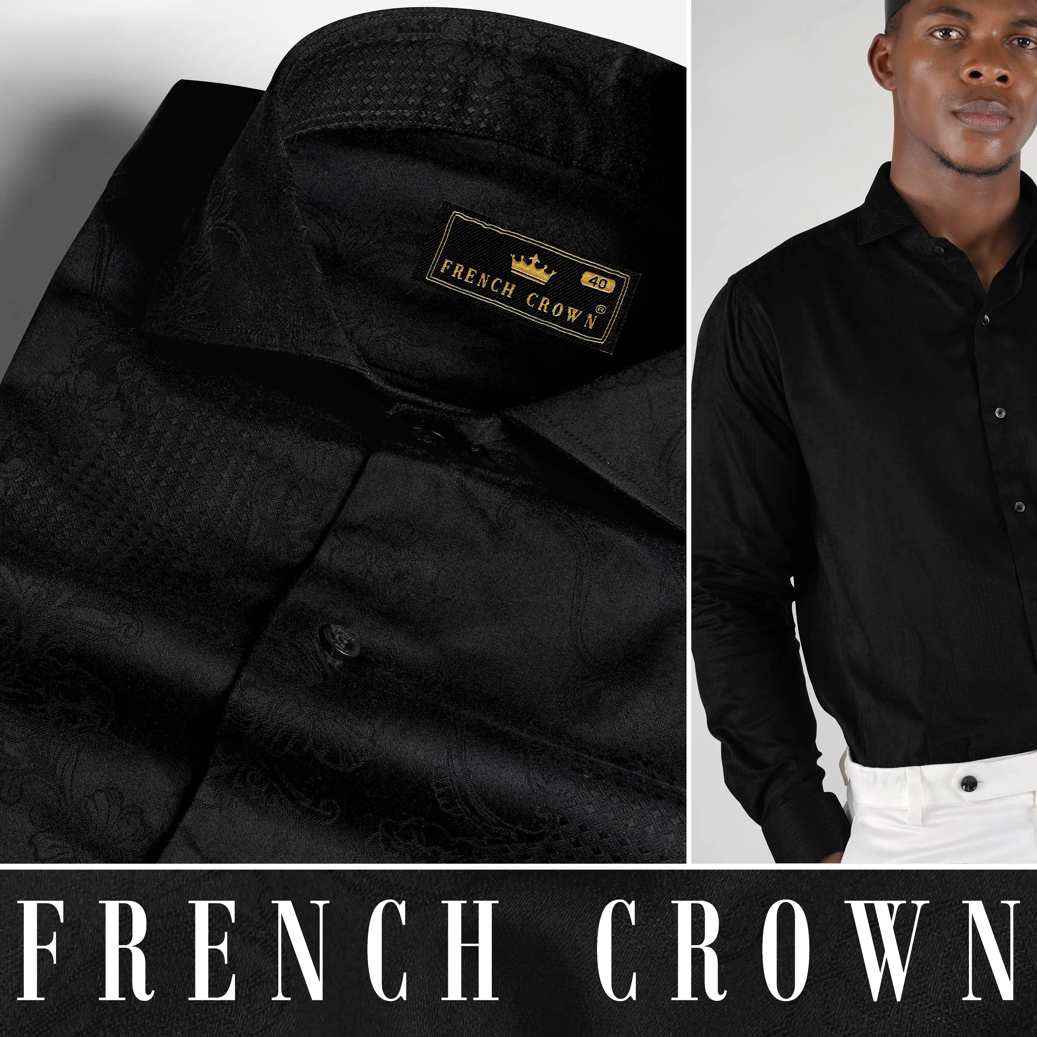 Jade Black Jacquard Textured Premium Giza Cotton Shirt sold by French Crown product image thumbnail 4