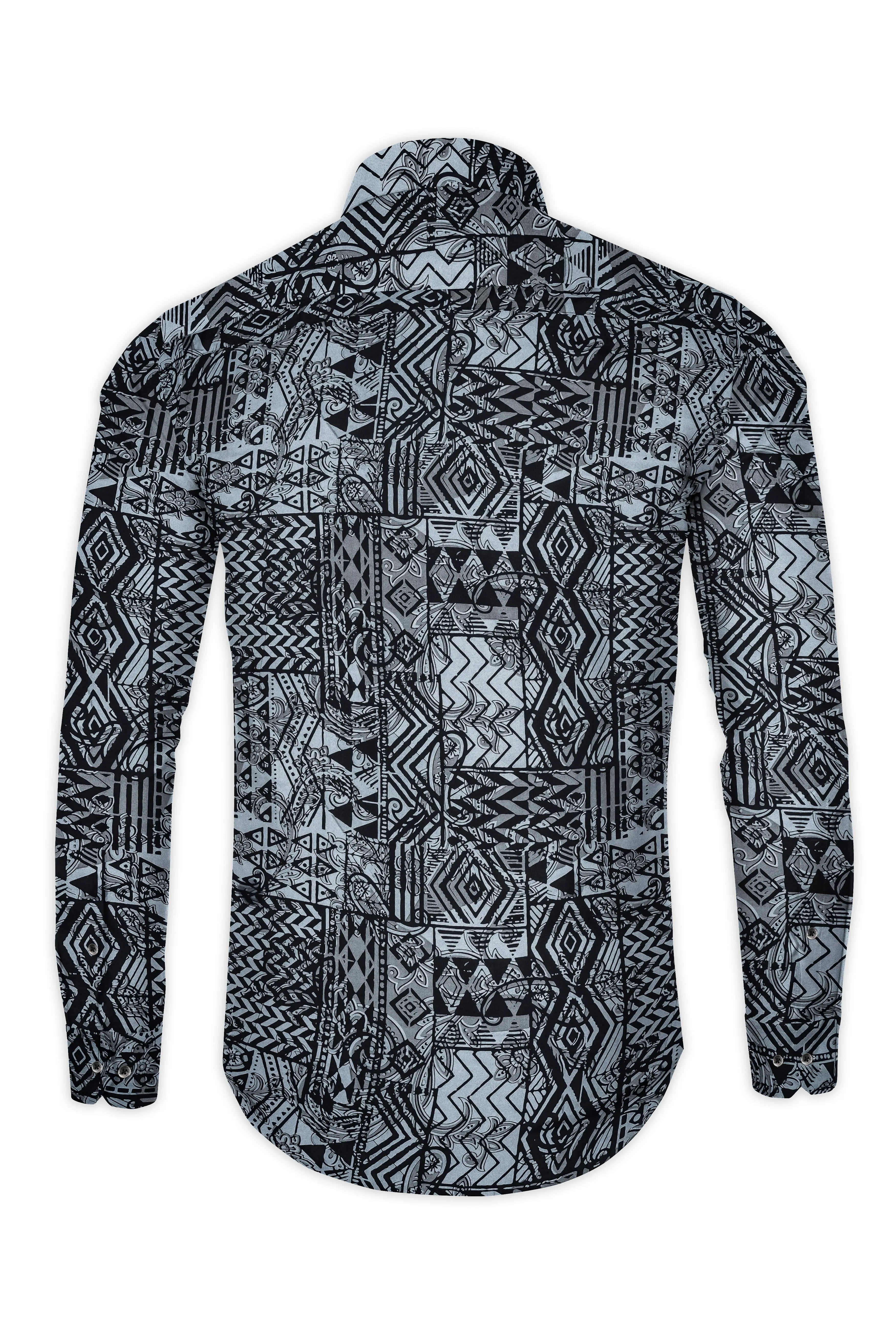 Jade Black with Mid Grey Abstract Printed Giza Cotton Shirt sold by French Crown product image thumbnail 5