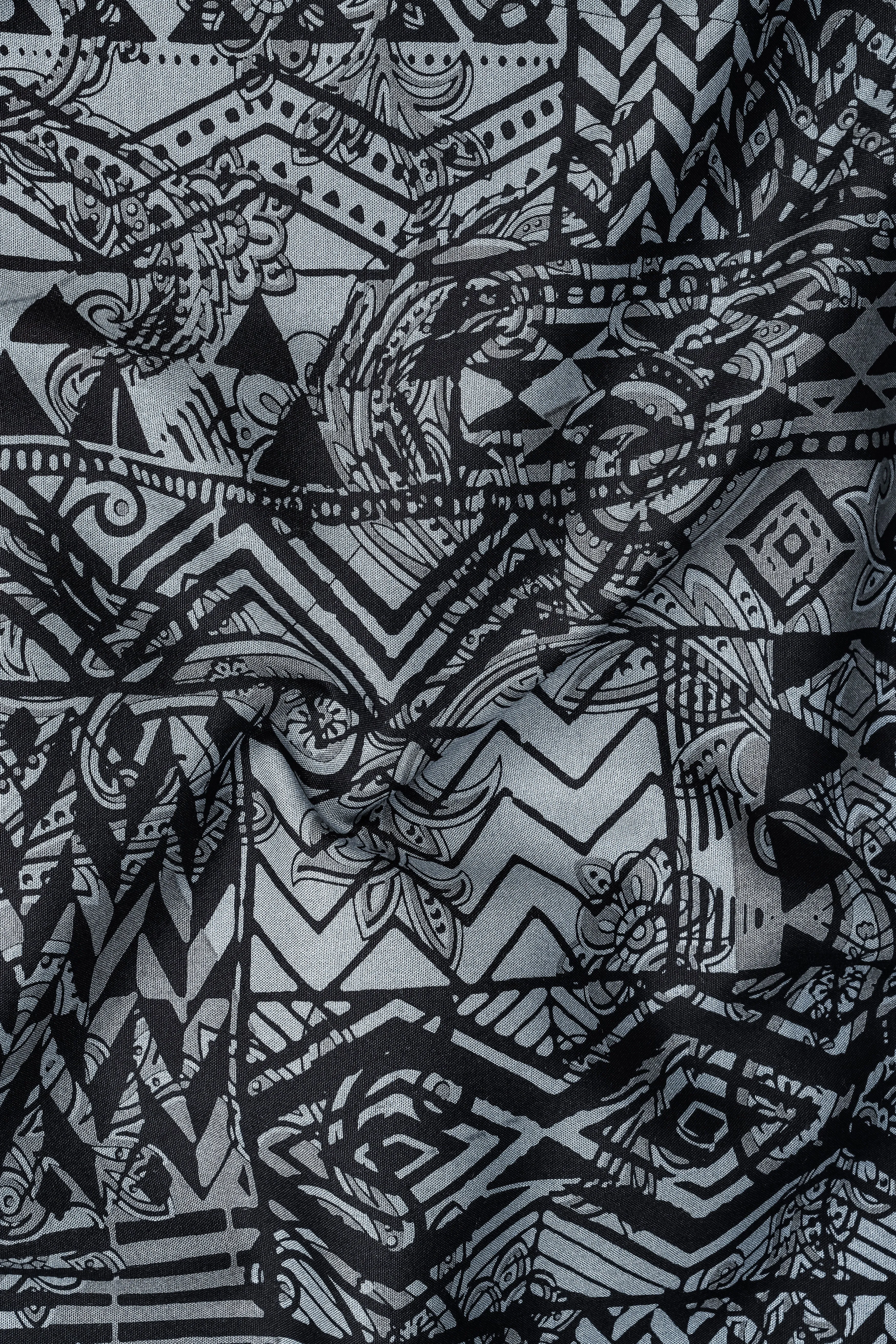 Jade Black with Mid Grey Abstract Printed Giza Cotton Shirt sold by French Crown product image thumbnail 2