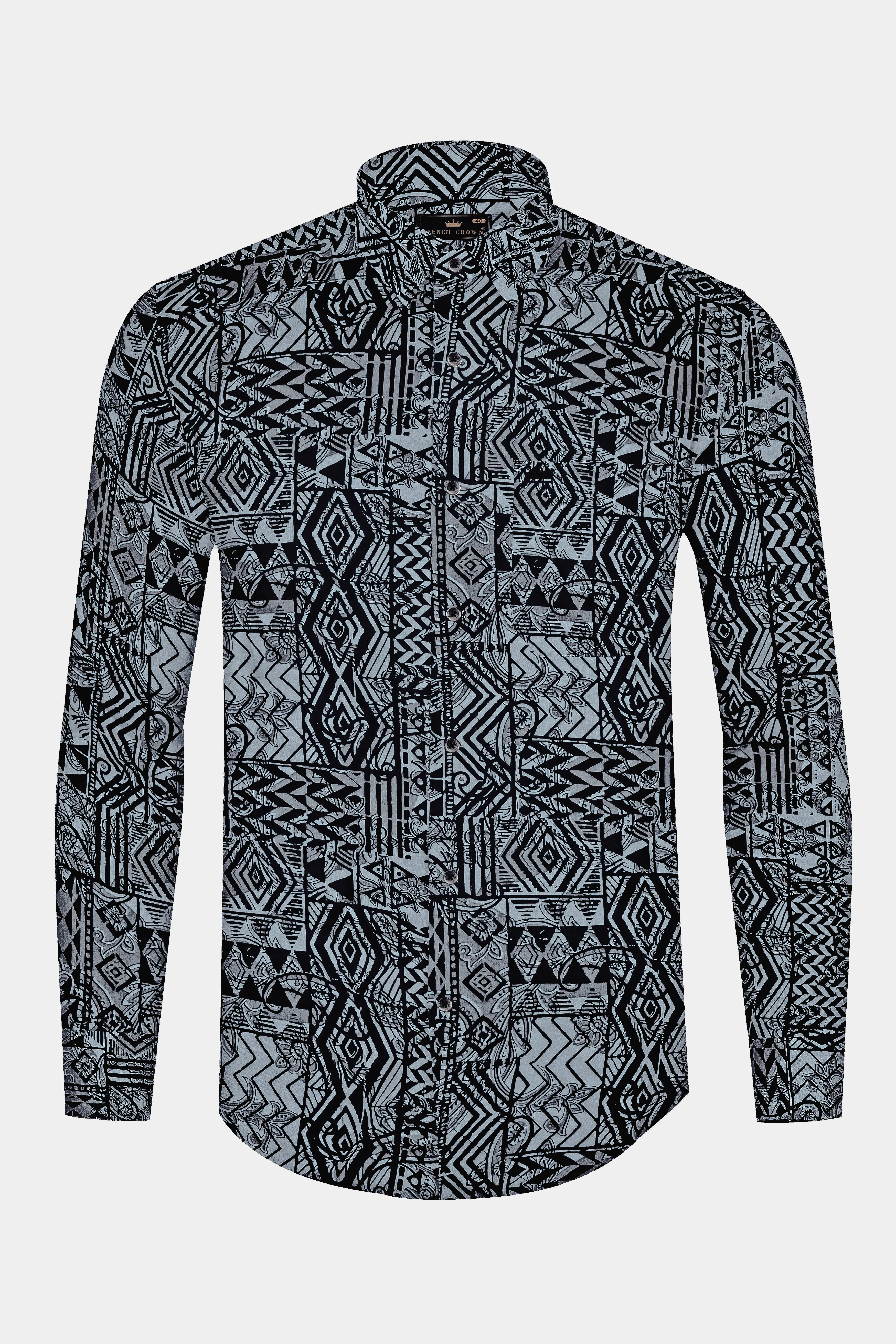 Jade Black with Mid Grey Abstract Printed Giza Cotton Shirt sold by French Crown product image thumbnail 4