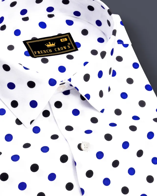 Nivoro-Bright White And Zaffre Blue Polka Dots Printed Oxford Premium Cotton Semi Formal Shirt sold by French Crown