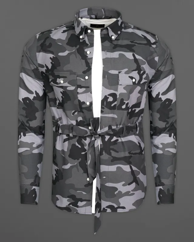 Iridium Gray with Jade Black Camouflage Royal Oxford Designer Shirt sold by French Crown