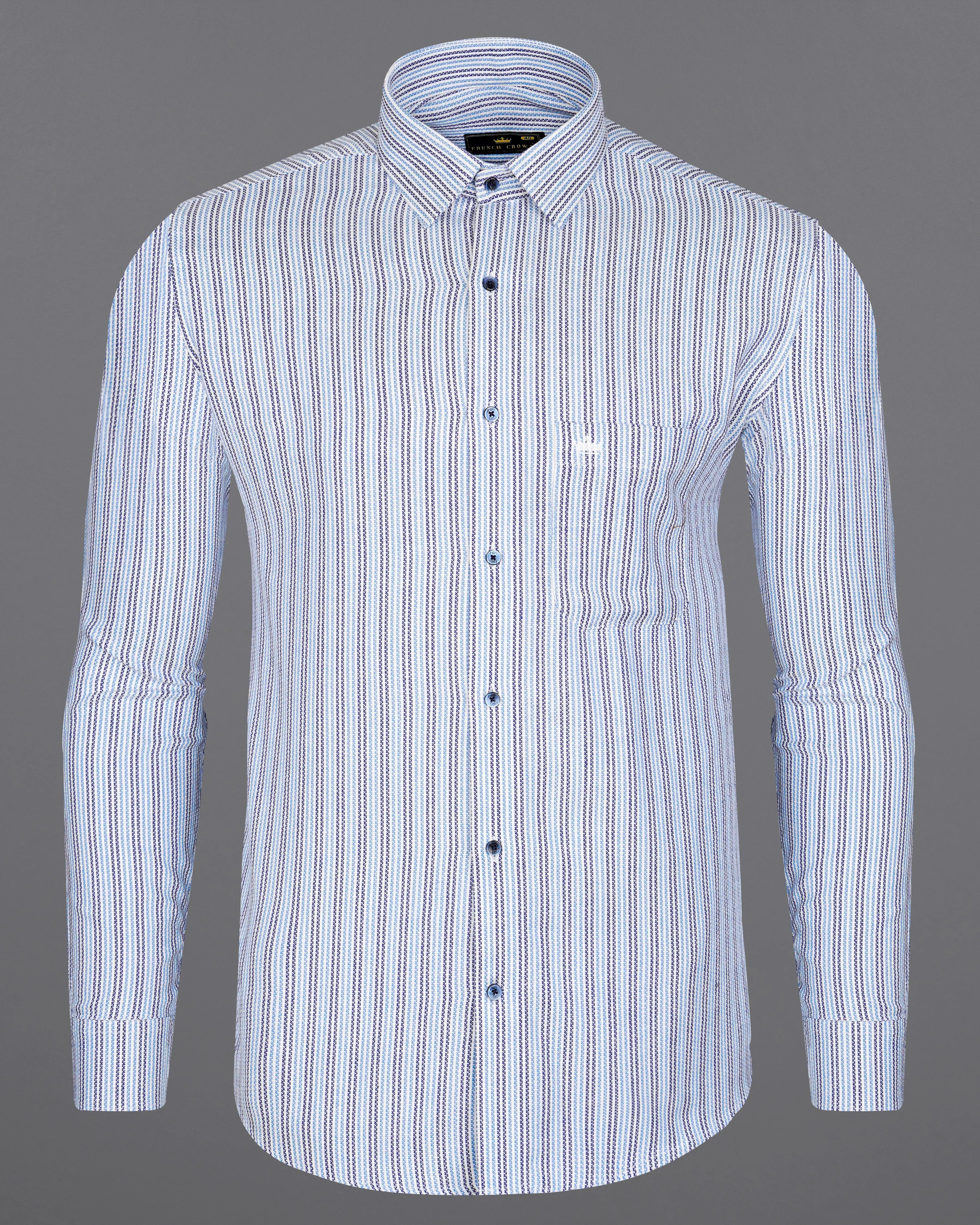 Bright White with Jordy Blue and Blue Striped Dobby Textured Premium Giza Cotton Shirt sold by French Crown product image thumbnail 5