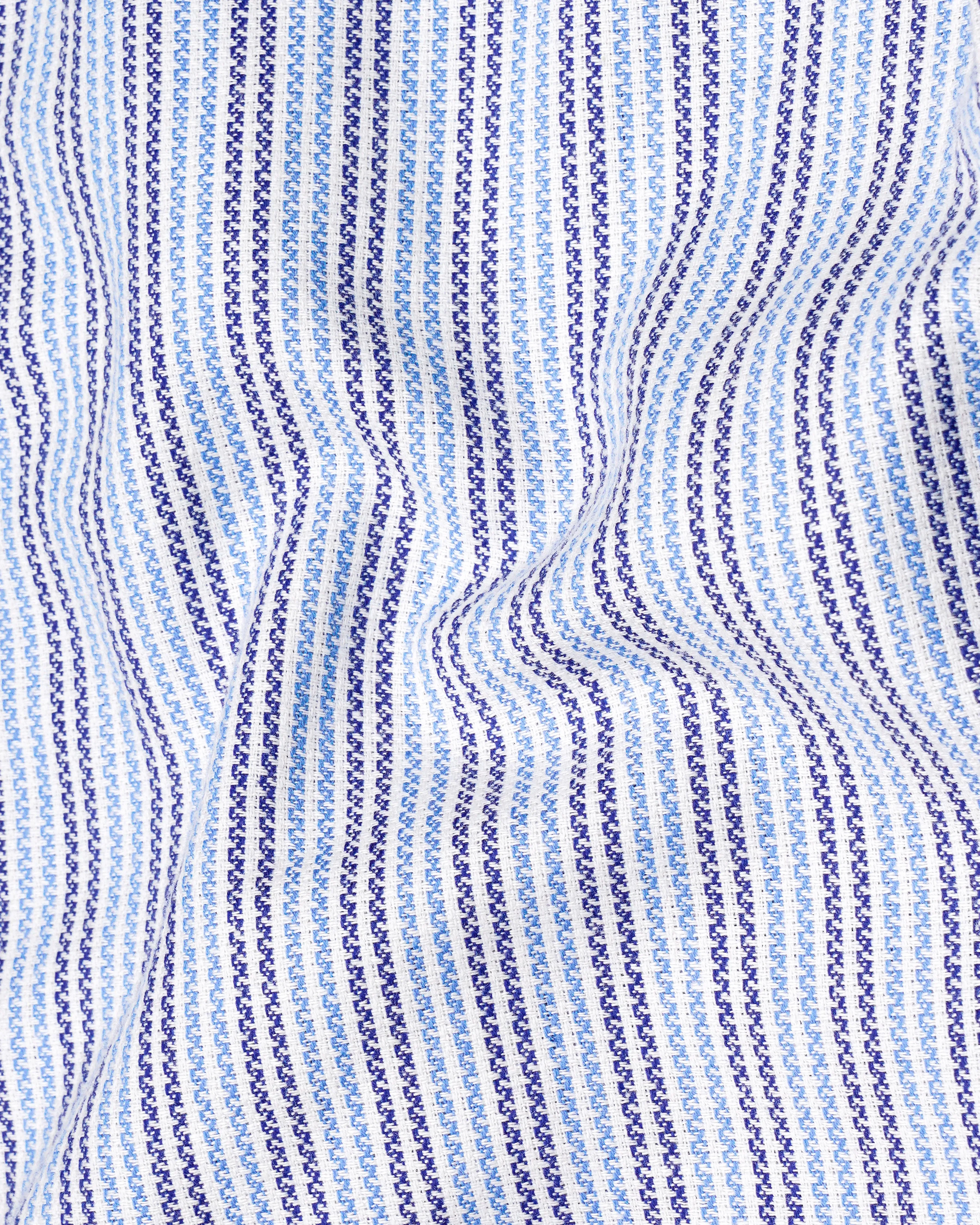 Bright White with Jordy Blue and Blue Striped Dobby Textured Premium Giza Cotton Shirt sold by French Crown product image thumbnail 2