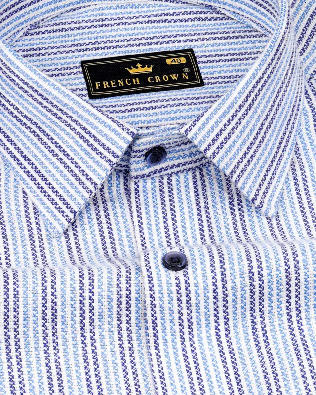 Bright White with Jordy Blue and Blue Striped Dobby Textured Premium Giza Cotton Shirt sold by French Crown