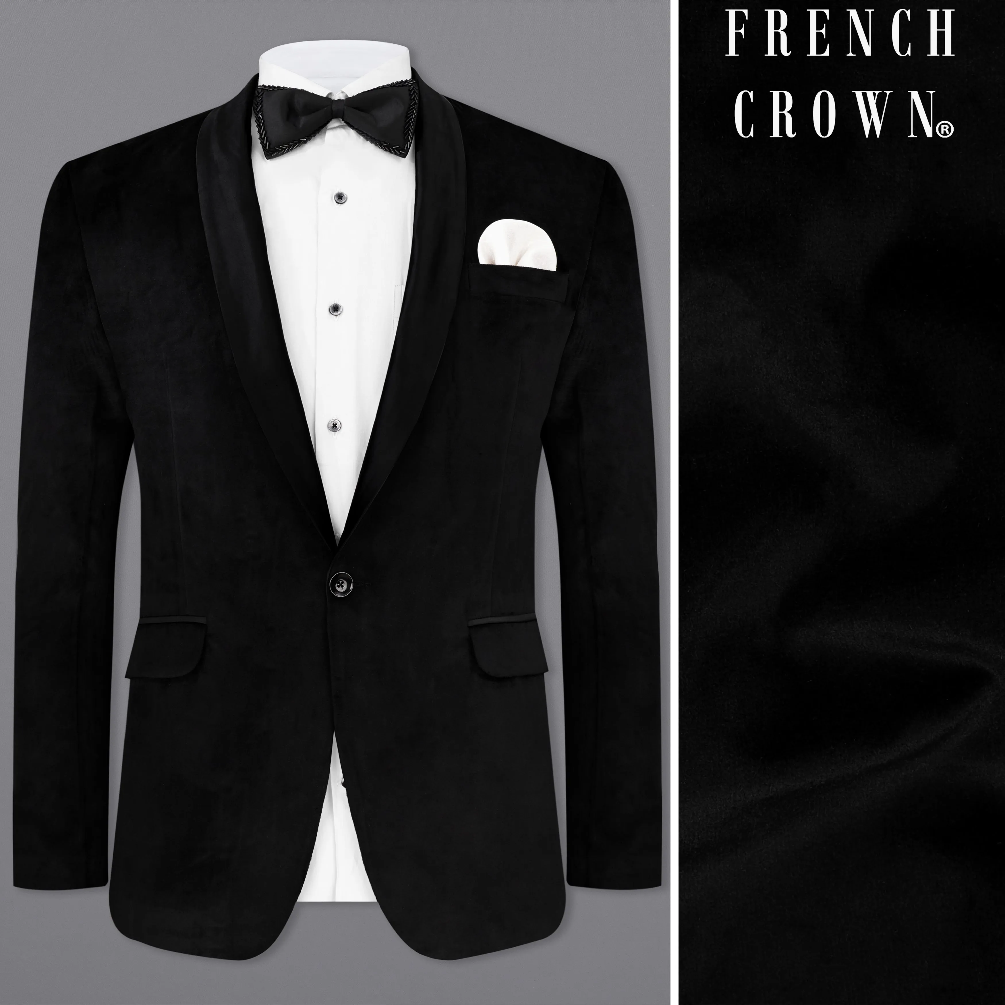 Jade Black Velvet Designer Tuxedo Blazer sold by French Crown