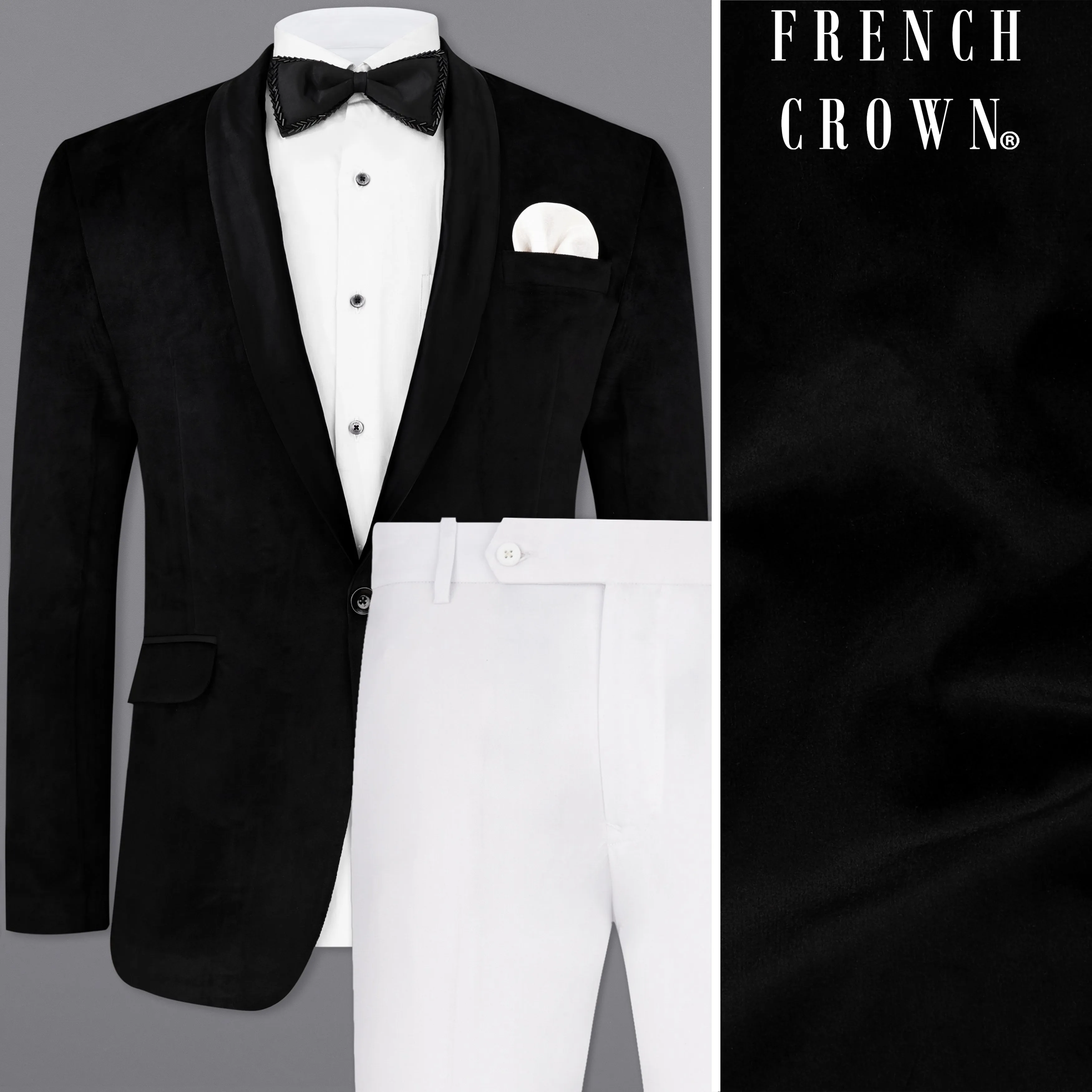 Jade Black Velvet Tuxedo Designer Suit sold by French Crown