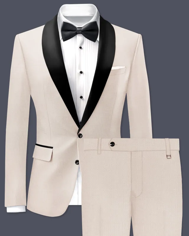 Velivon-Bizarre Cream Wool Rich Tuxedo Slight Stretch Suit made by French Crown