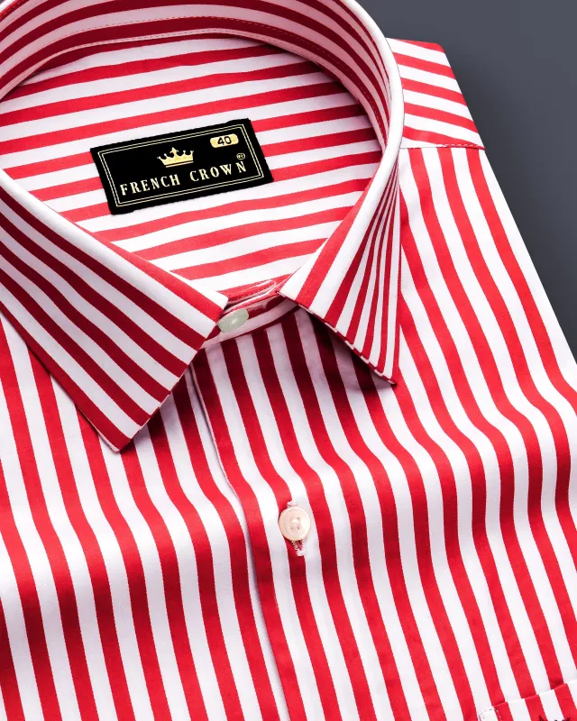 Cuffire-Milano Red And Bright White Striped Subtle Sheen Super Soft Premium Cotton Dress Shirt sold by French Crown