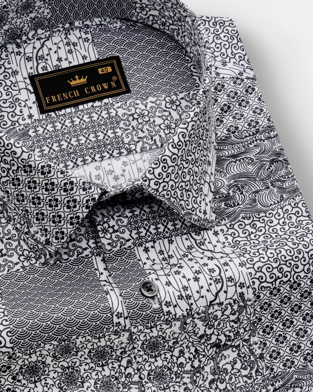 Zenshade-Jade Black And Bright White Printed Subtle Sheen Super Soft Premium Cotton Casual Shirt sold by French Crown