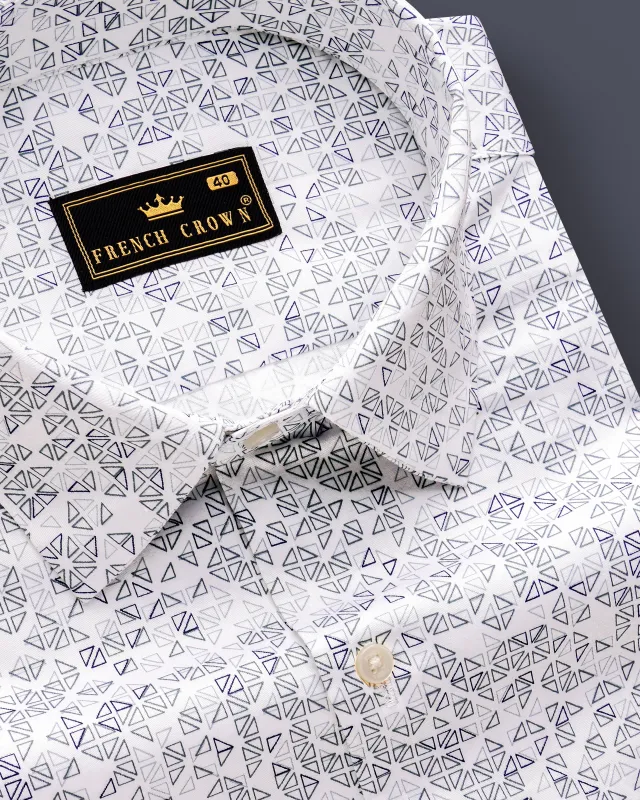 Albellis-Bright White Printed Subtle Sheen Super Soft Premium Cotton Semi Formal Shirt sold by French Crown