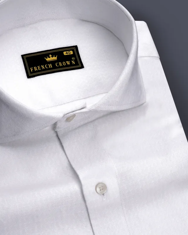 Whispin-Bright White Textured Luxurious Linen Dress Shirt sold by French Crown