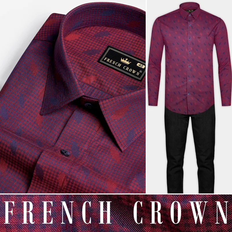 Cordovan Red and Eggplant Blue Jacquard Textured Premium Giza Cotton Shirt sold by French Crown