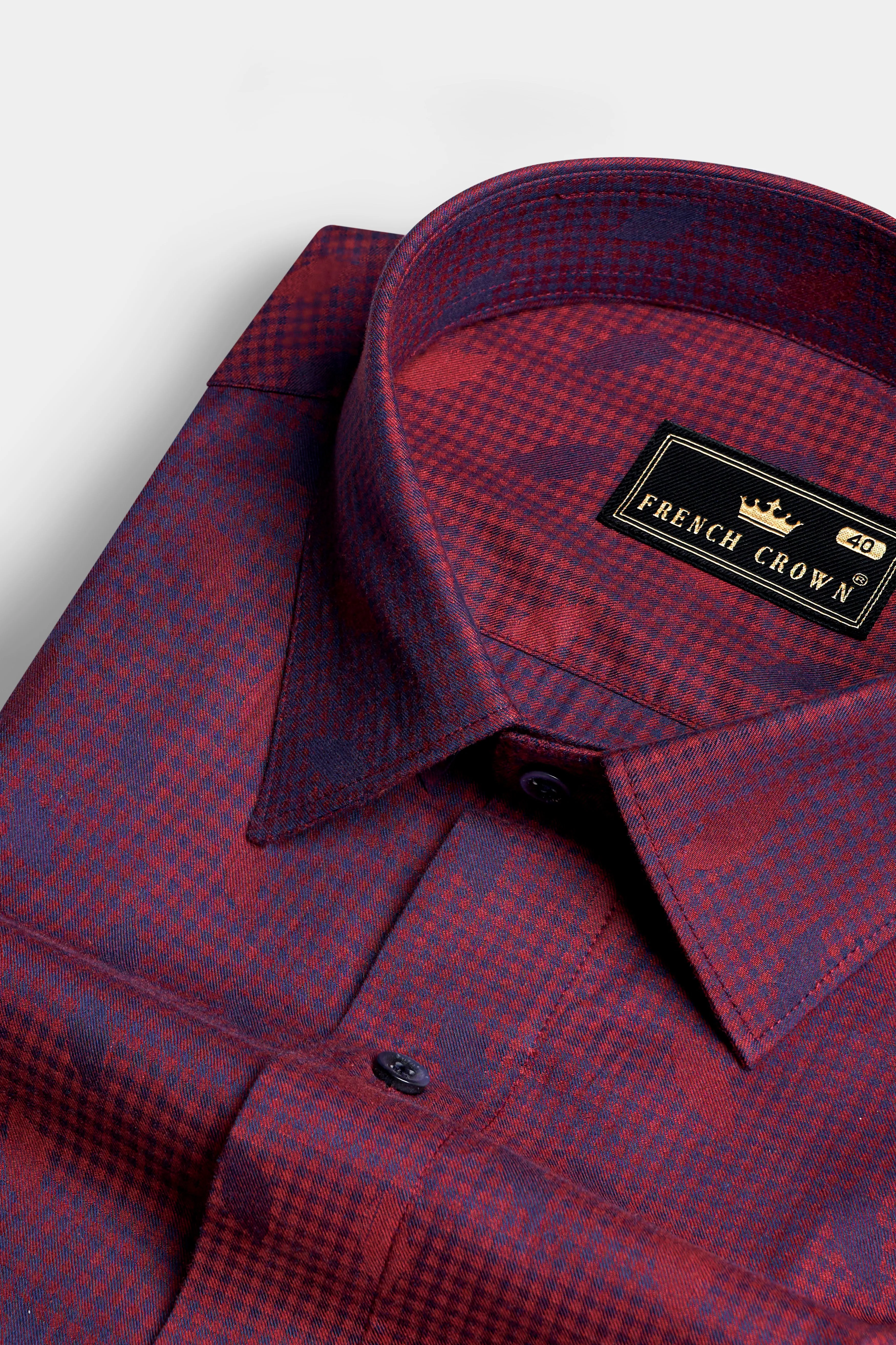 Cordovan Red and Eggplant Blue Jacquard Textured Premium Giza Cotton Shirt sold by French Crown product image thumbnail 2