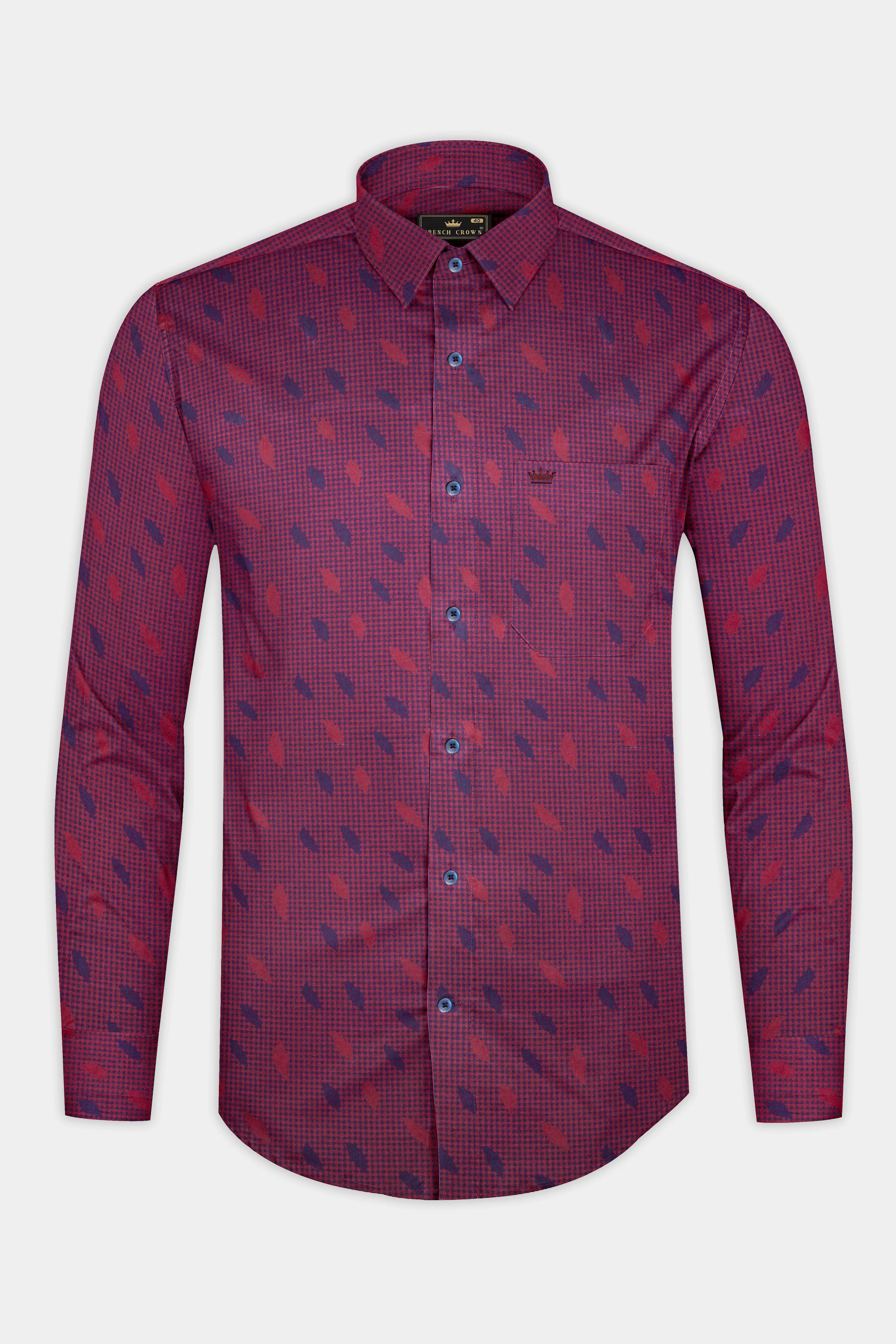 Cordovan Red and Eggplant Blue Jacquard Textured Premium Giza Cotton Shirt sold by French Crown product image thumbnail 5
