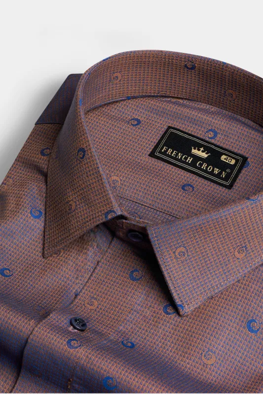 Spicy Mix Brown and Chambray Blue Jacquard Textured Premium Giza Cotton Shirt sold by French Crown