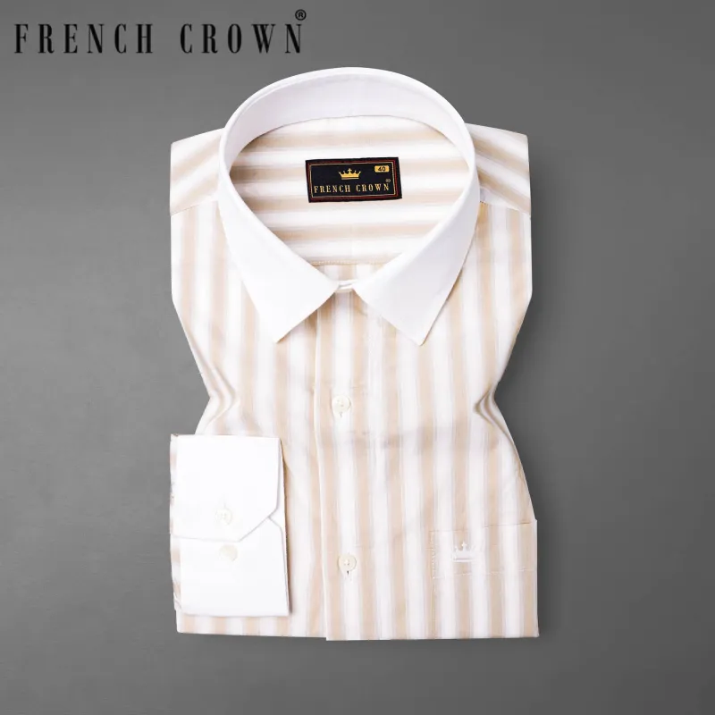 Dust Storm Brown Striped with White Collar Premium Cotton Shirt sold by French Crown