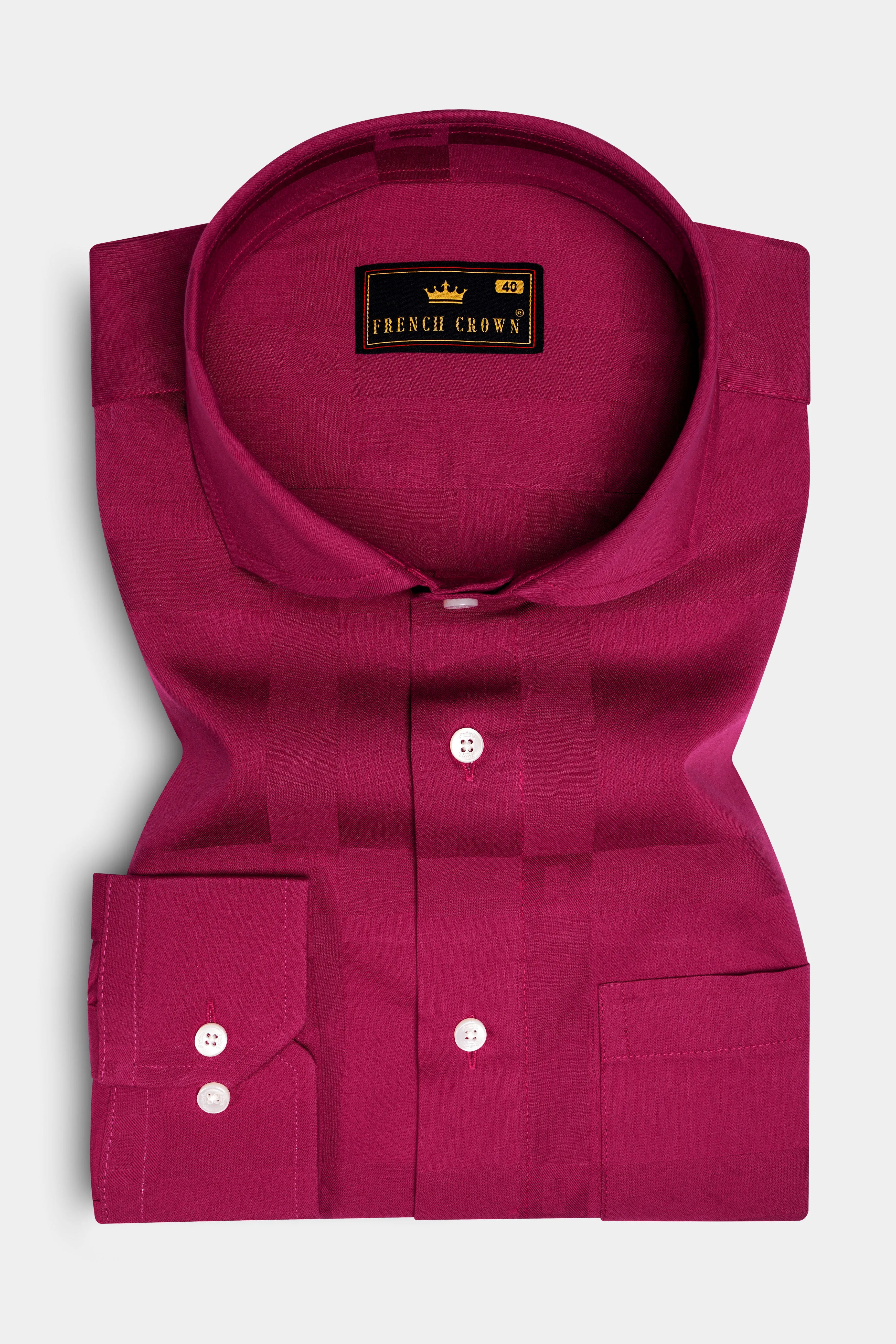 Violet Glow-Mulberry Pink Dobby Textured Premium Giza Cotton Dress Shirt sold by French Crown product image thumbnail 4
