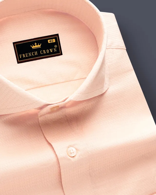 Melon Drift-Apricot Peach Dobby Textured Premium Giza Cotton Dress Shirt sold by French Crown