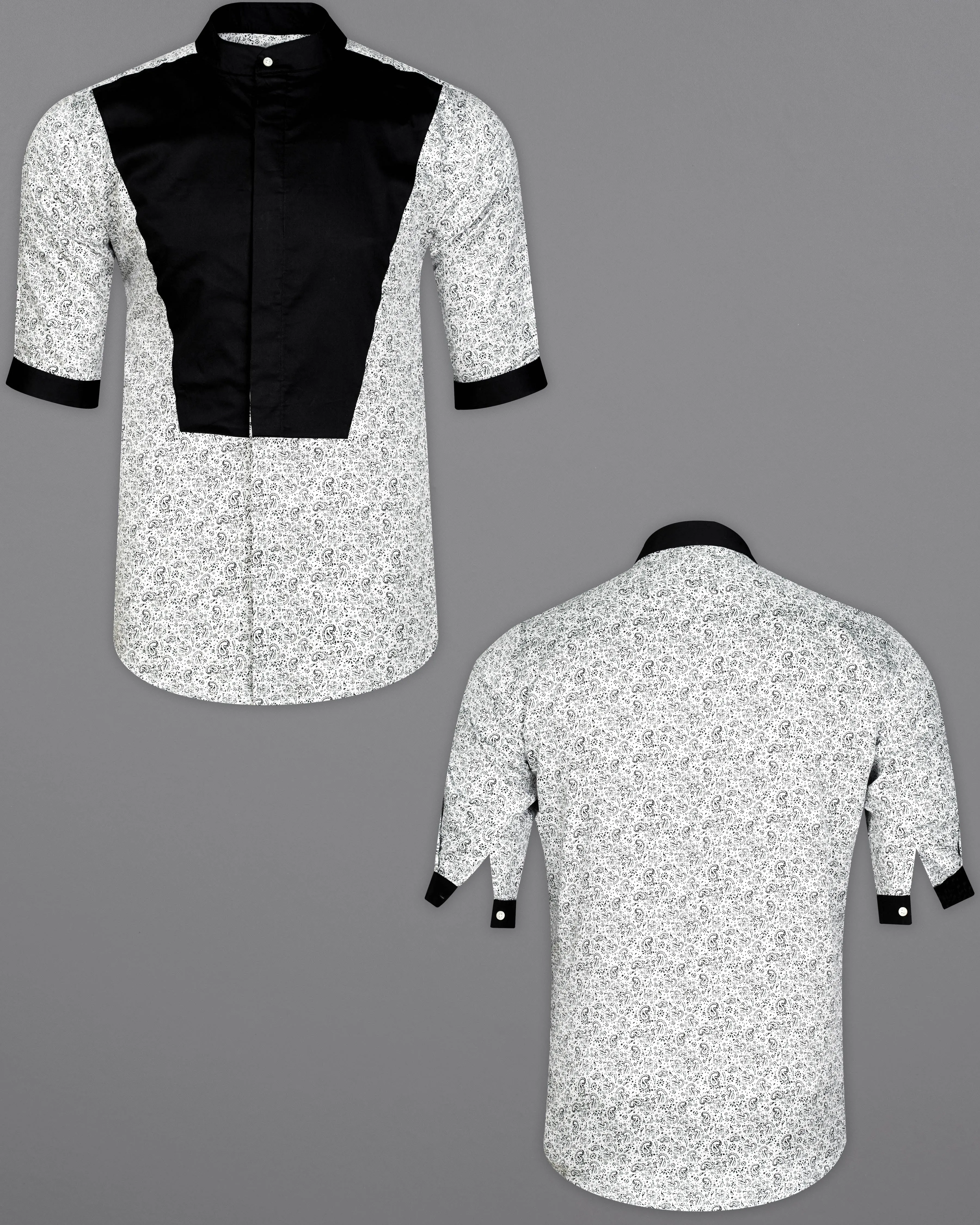 Jade Black and White with Paisley Printed Super Soft Premium Cotton Designer Shirt sold by French Crown product image thumbnail 2