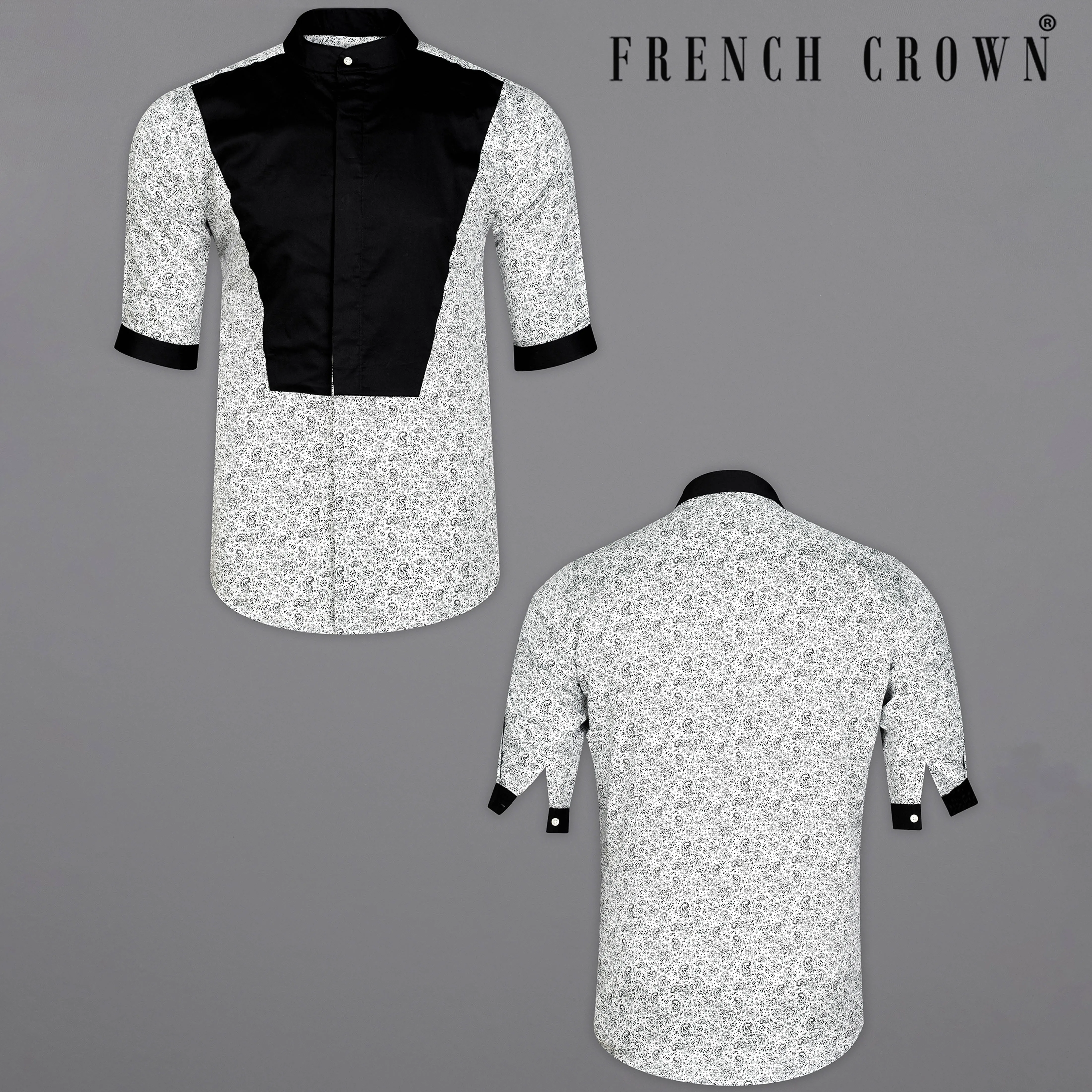 Jade Black and White with Paisley Printed Super Soft Premium Cotton Designer Shirt sold by French Crown