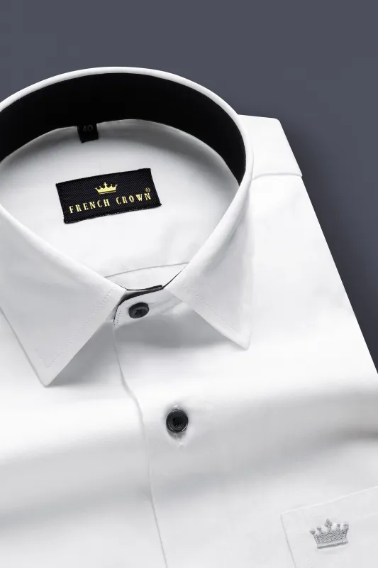 Bright White Subtle Sheen with Black Collar detailed Super Soft Giza Cotton SHIRT sold by French Crown