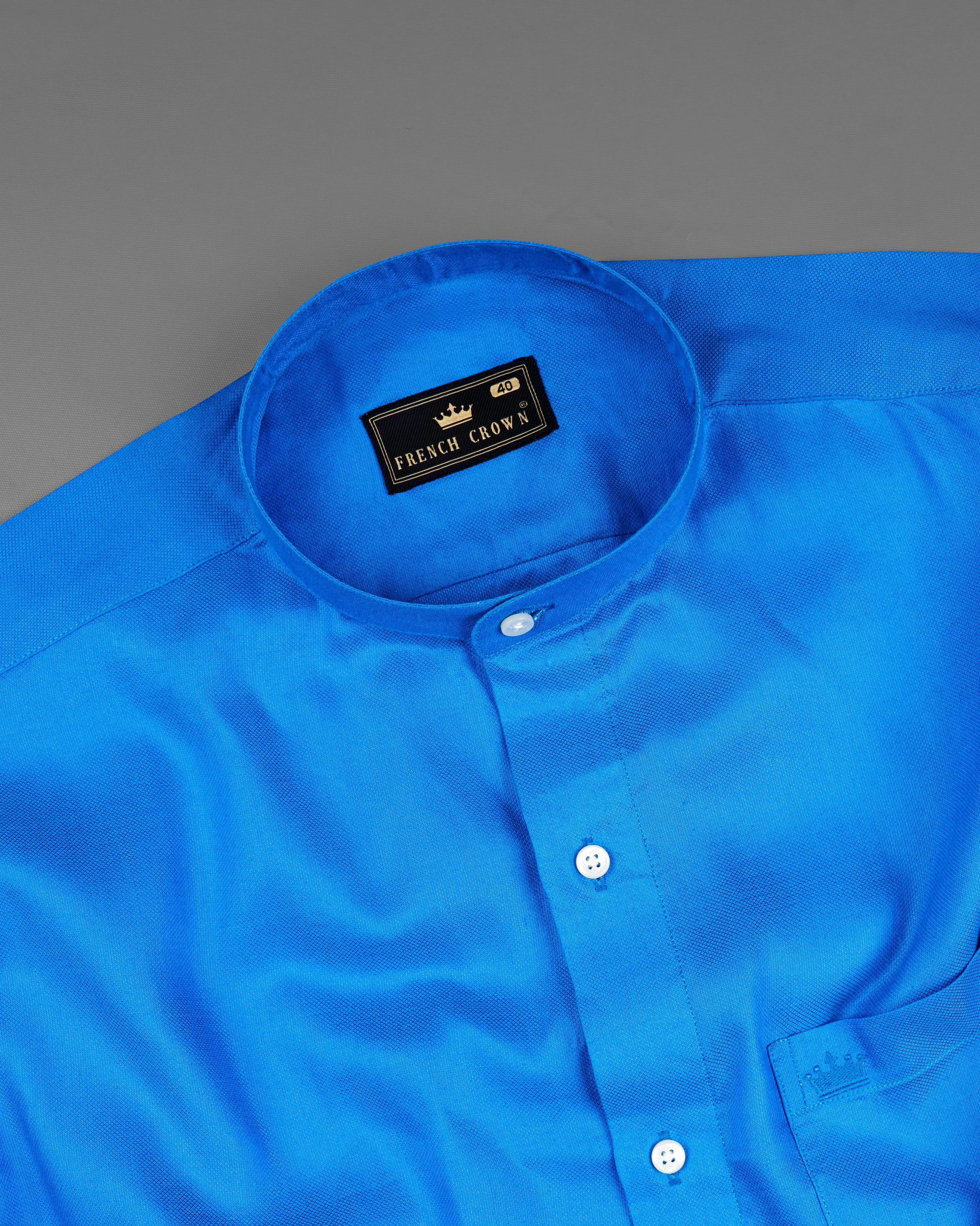 Radiance Blue Dobby Textured Premium Giza Cotton Shirt sold by French Crown product image thumbnail 4