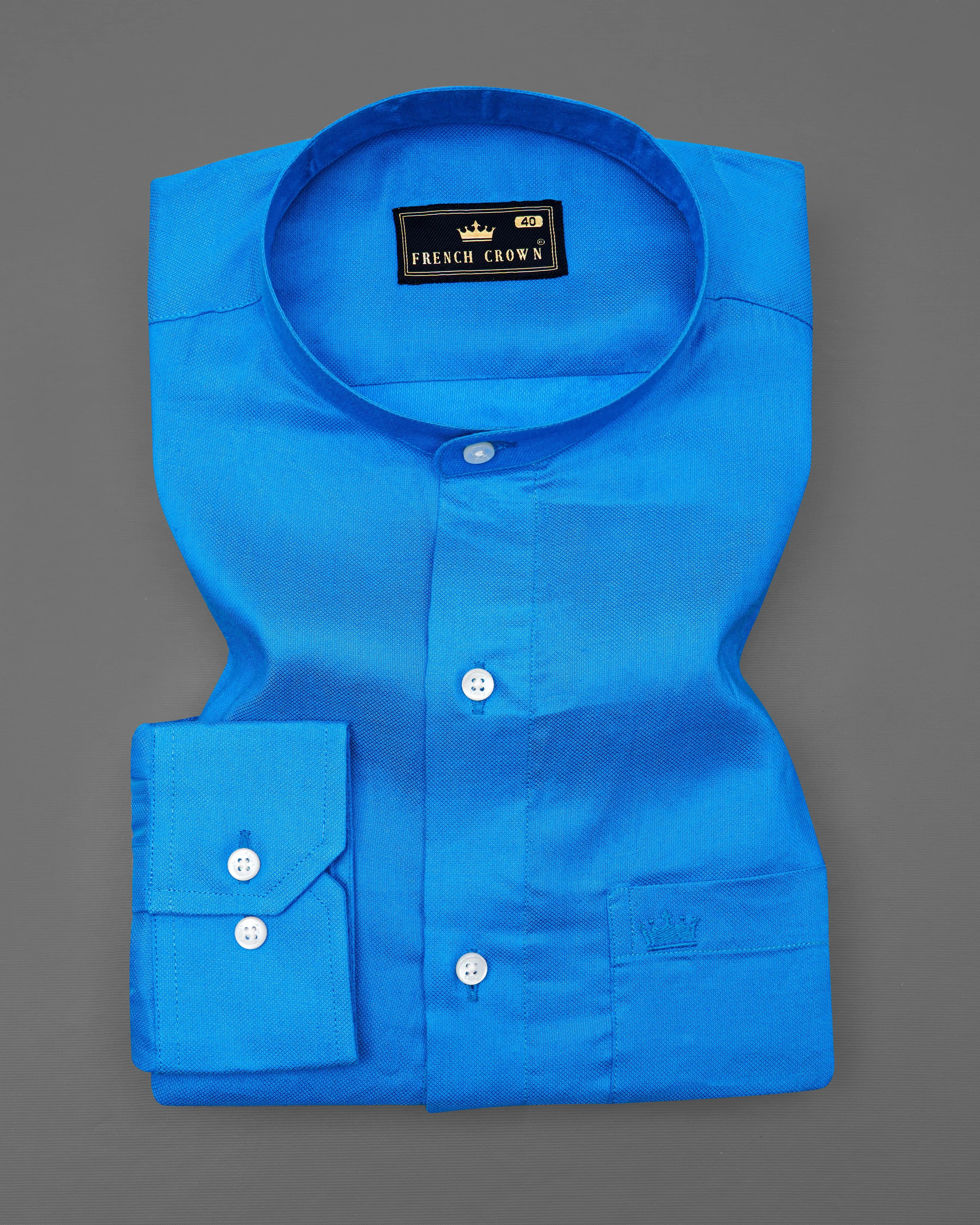 Radiance Blue Dobby Textured Premium Giza Cotton Shirt sold by French Crown product image thumbnail 3