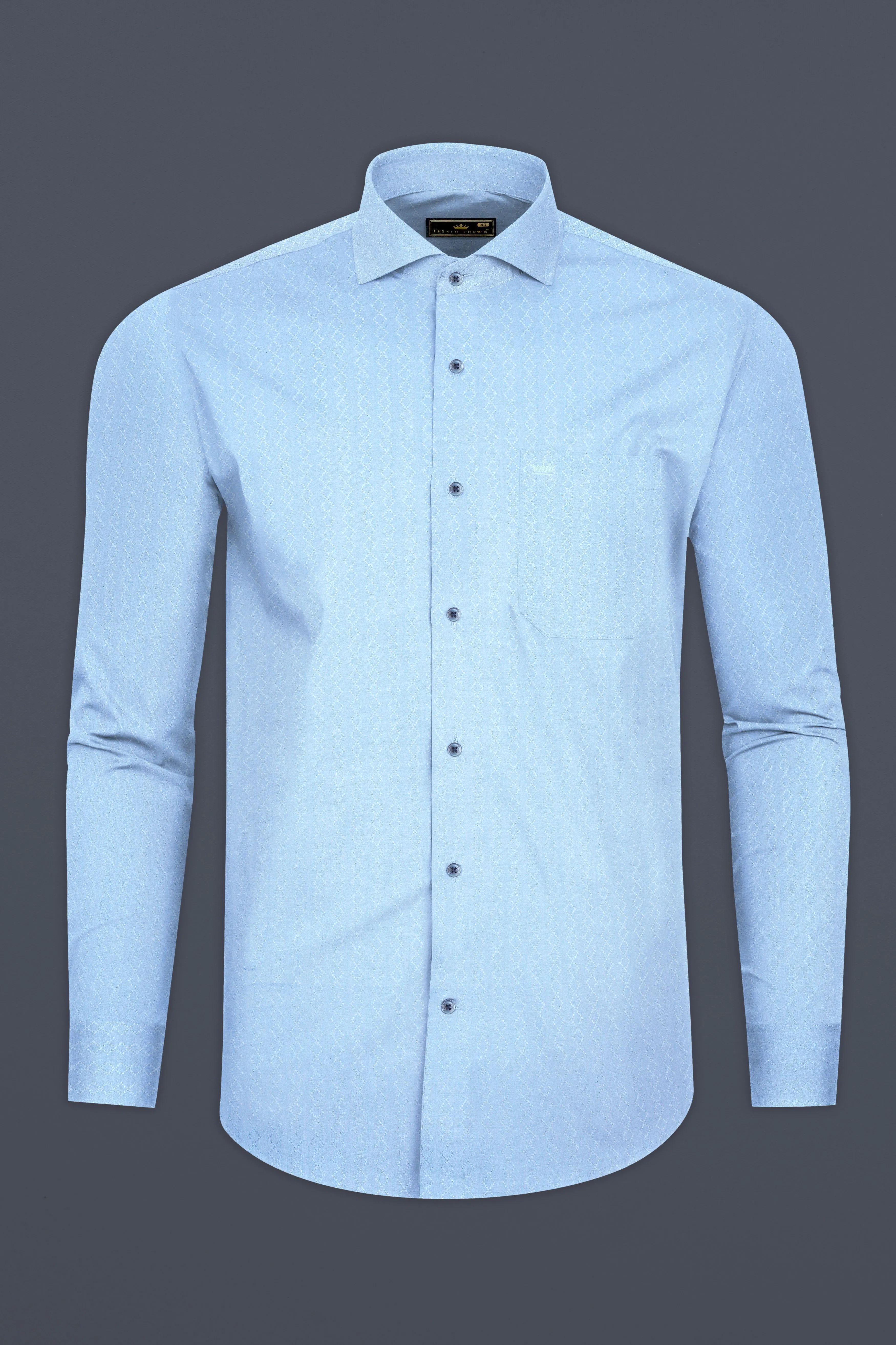 Cerulean Blue Jacquard Textured Premium Cotton Shirt sold by French Crown product image thumbnail 4