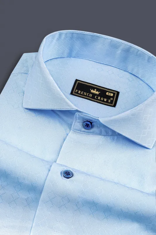 Cerulean Blue Jacquard Textured Premium Cotton Shirt sold by French Crown