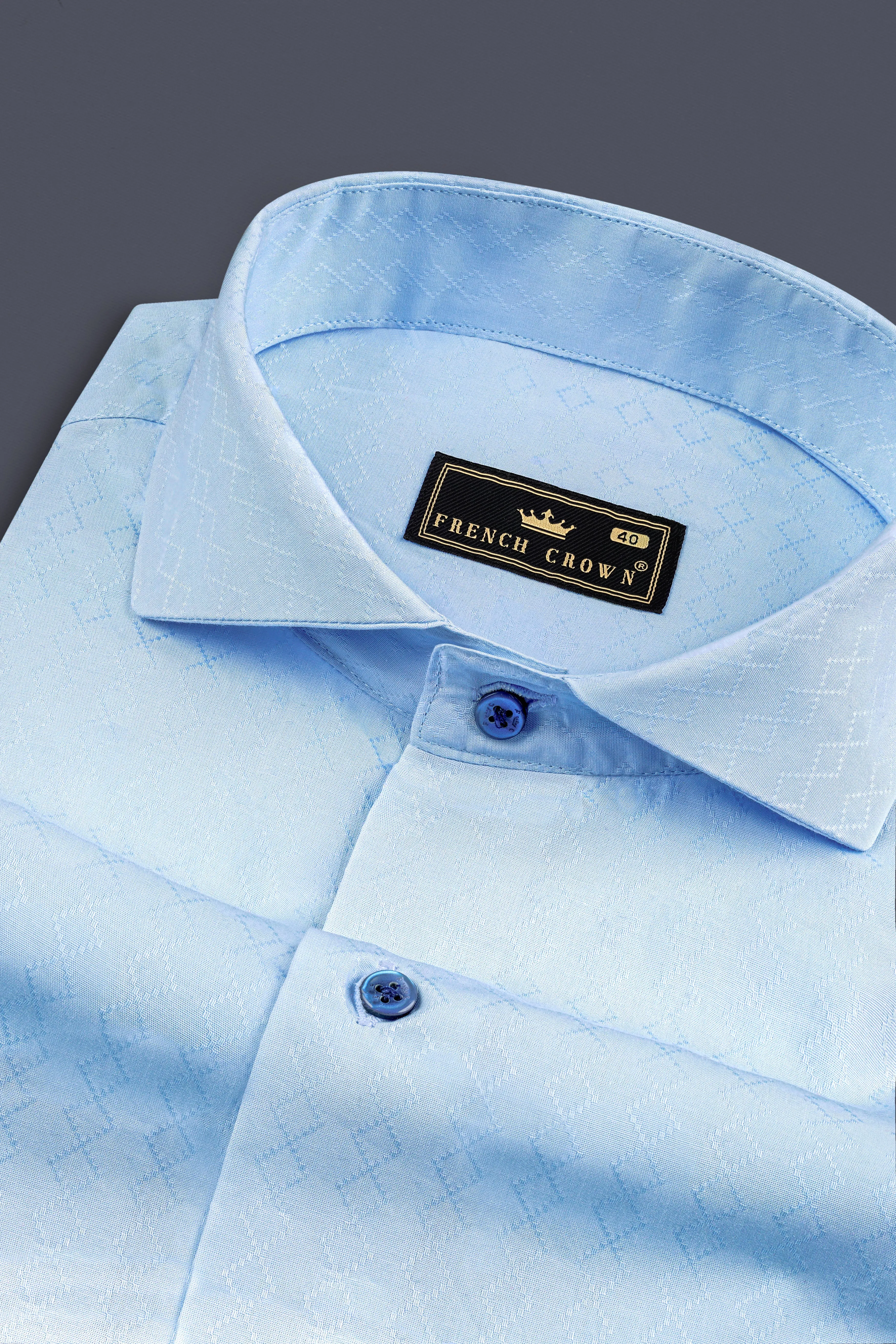Cerulean Blue Jacquard Textured Premium Cotton Shirt sold by French Crown