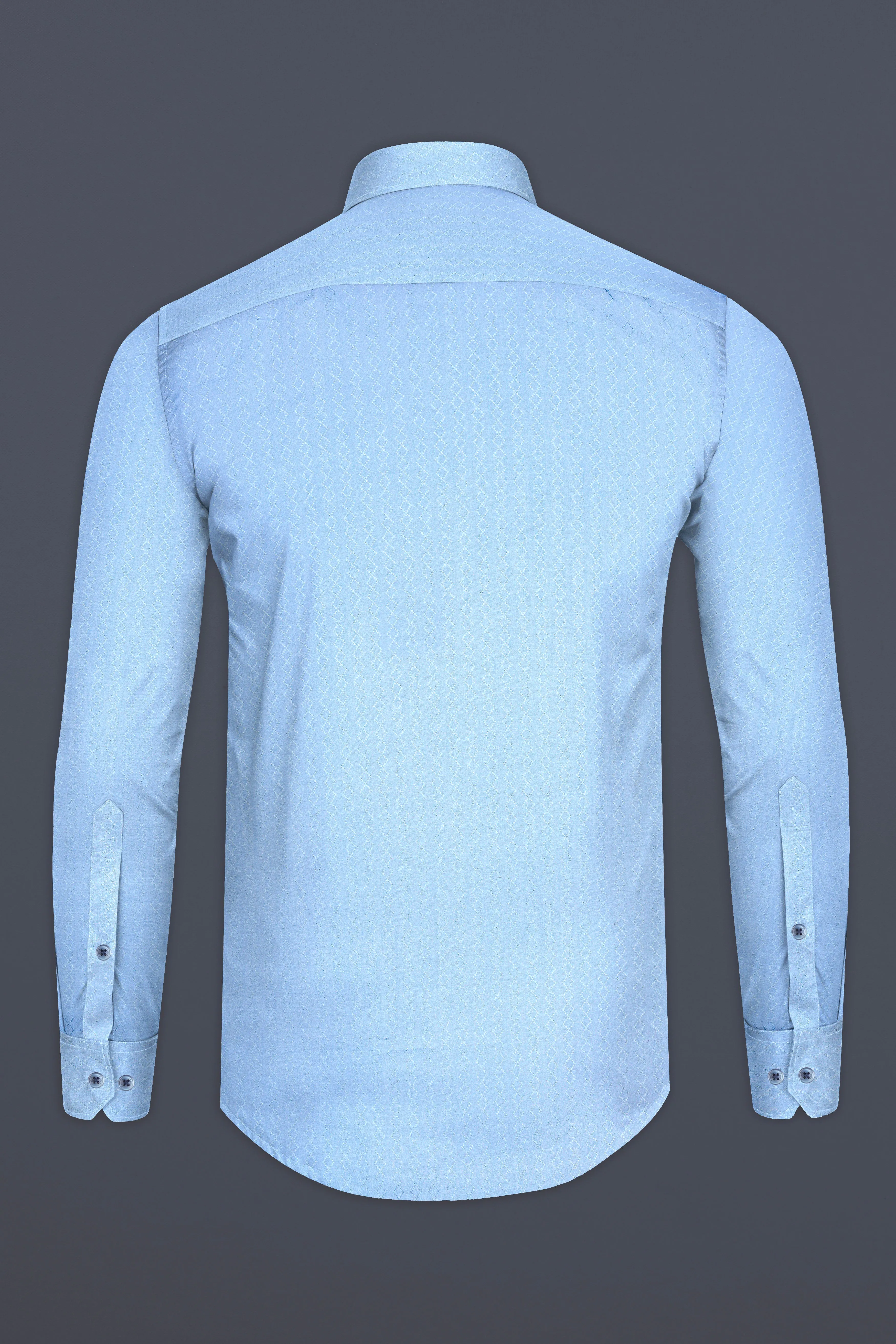 Cerulean Blue Jacquard Textured Premium Cotton Shirt sold by French Crown product image thumbnail 5