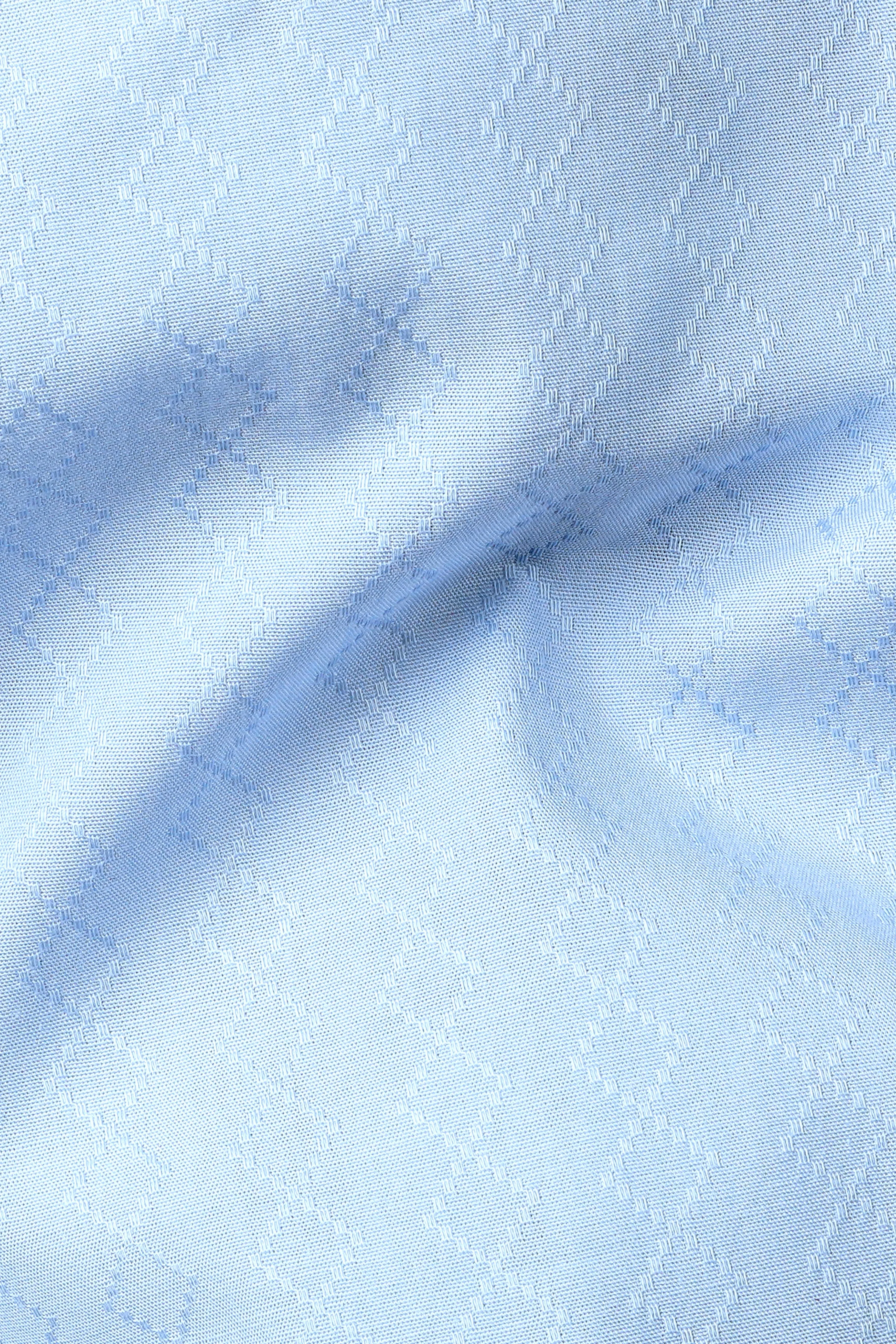 Cerulean Blue Jacquard Textured Premium Cotton Shirt sold by French Crown product image thumbnail 2