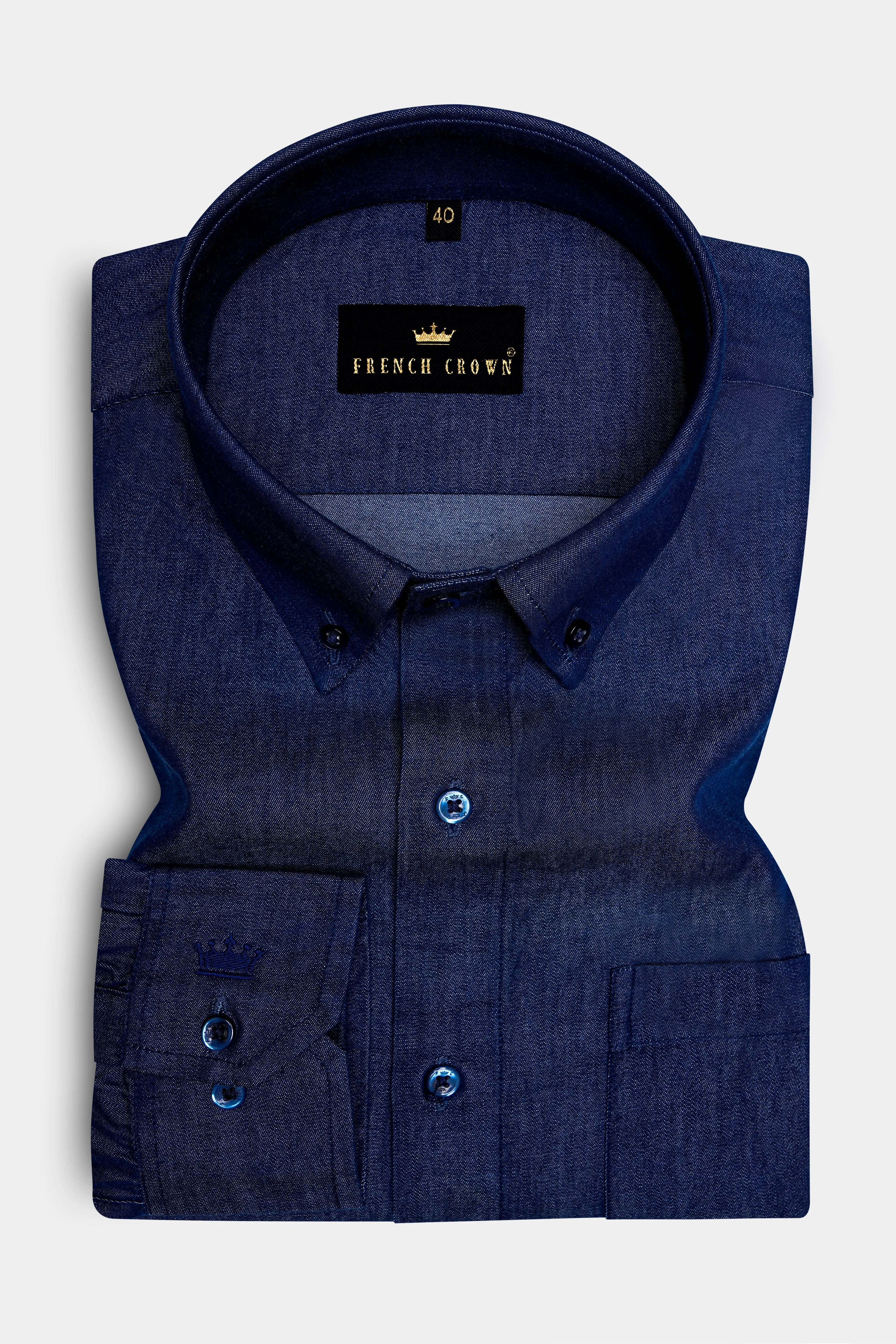 Martinique Blue Button Down Chambray Shirt sold by French Crown product image thumbnail 4