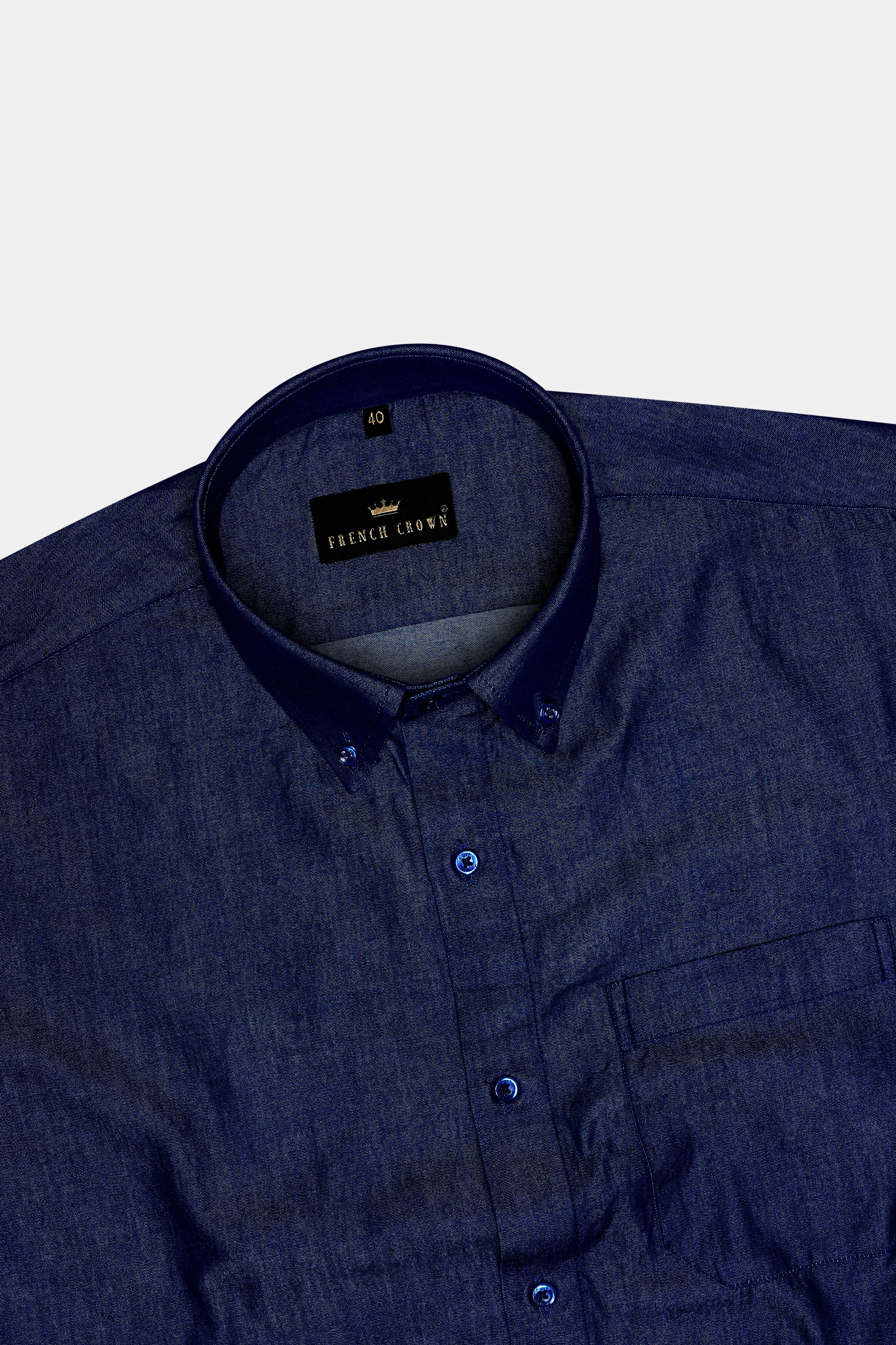 Martinique Blue Button Down Chambray Shirt sold by French Crown product image thumbnail 5