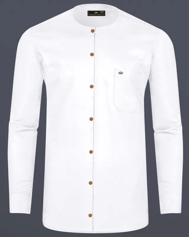 Bright White Collarless Luxurious Linen Shirt sold by French Crown