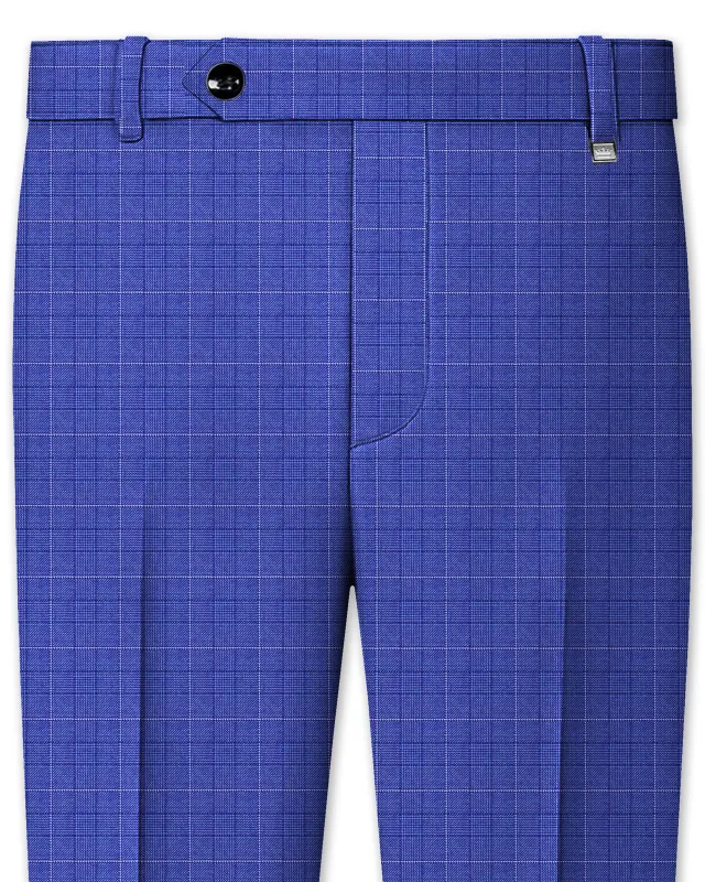 Yonder Blue Wool Rich Plaid Stretchable Pant sold by French Crown