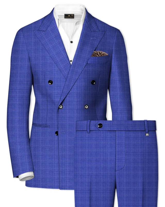Yonder Blue Plaid Wool Rich Double Breasted Suit sold by French Crown