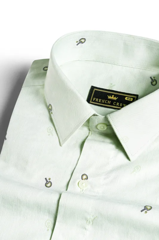 Eggshell Green Jacquard Textured Premium Giza Cotton Shirt sold by French Crown