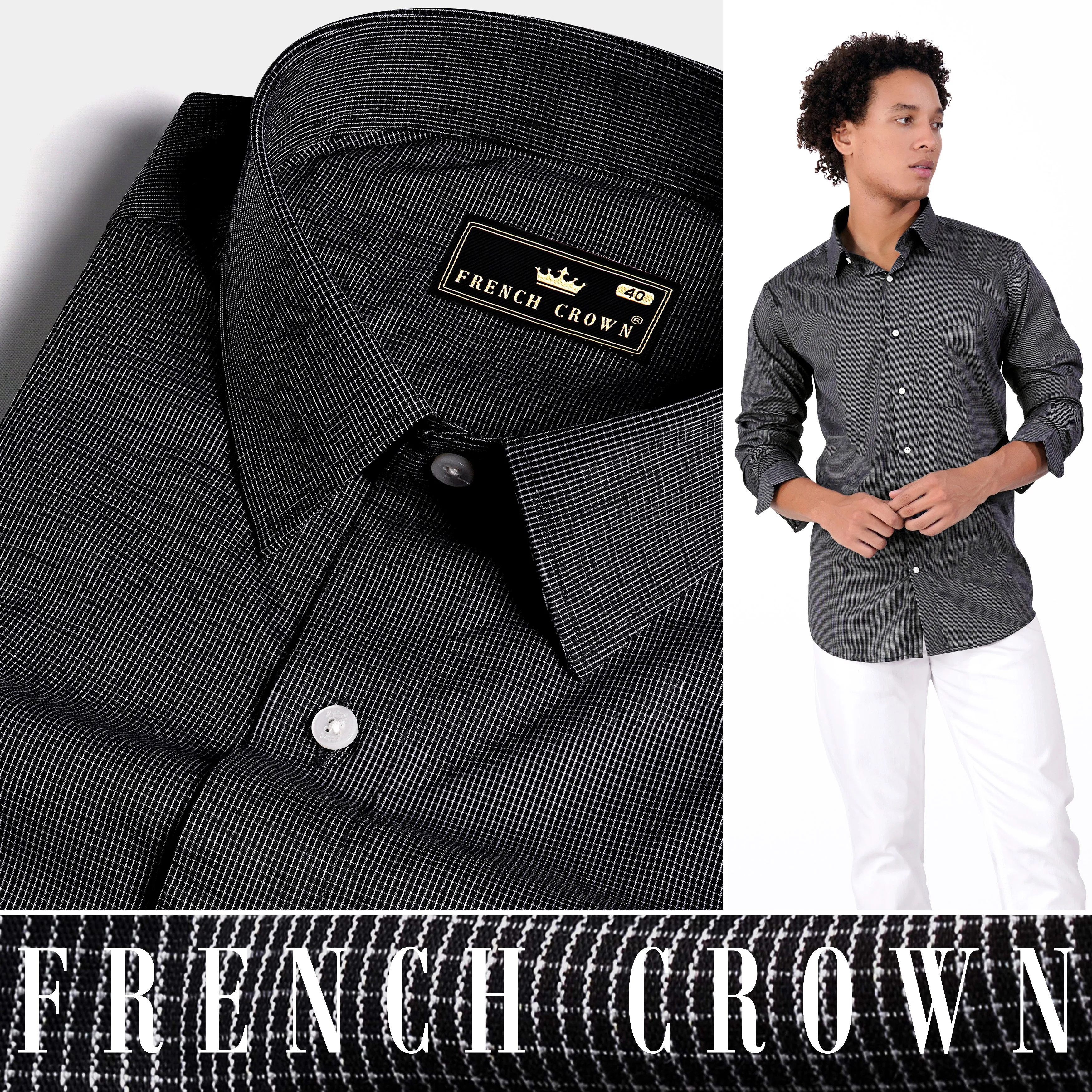 Jade Black and White Checkered Premium Giza Cotton Shirt sold by French Crown product image thumbnail 4