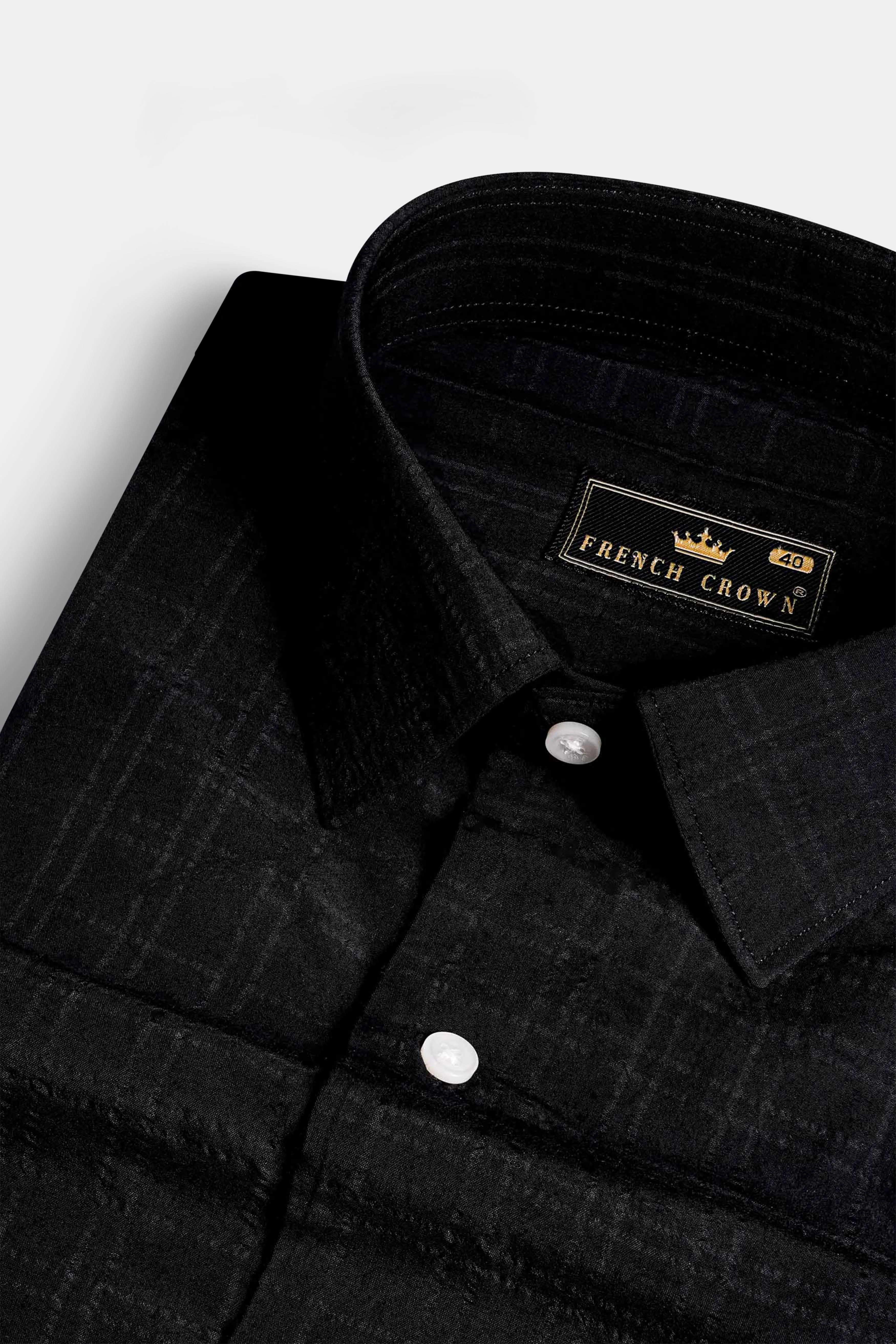 Jade Black Checkered Seersucker Premium Cotton Shirt sold by French Crown