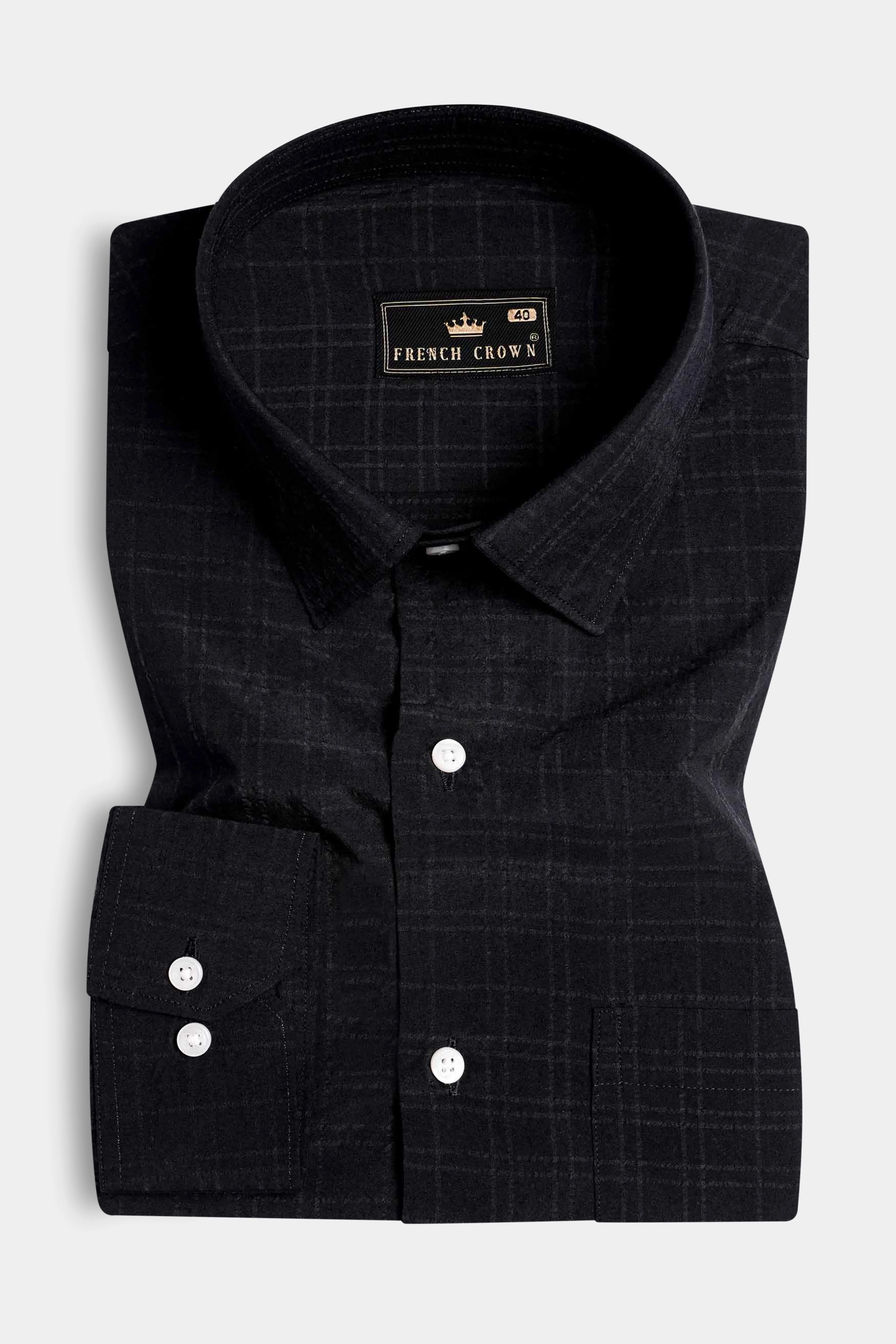 Jade Black Checkered Seersucker Premium Cotton Shirt sold by French Crown product image thumbnail 3