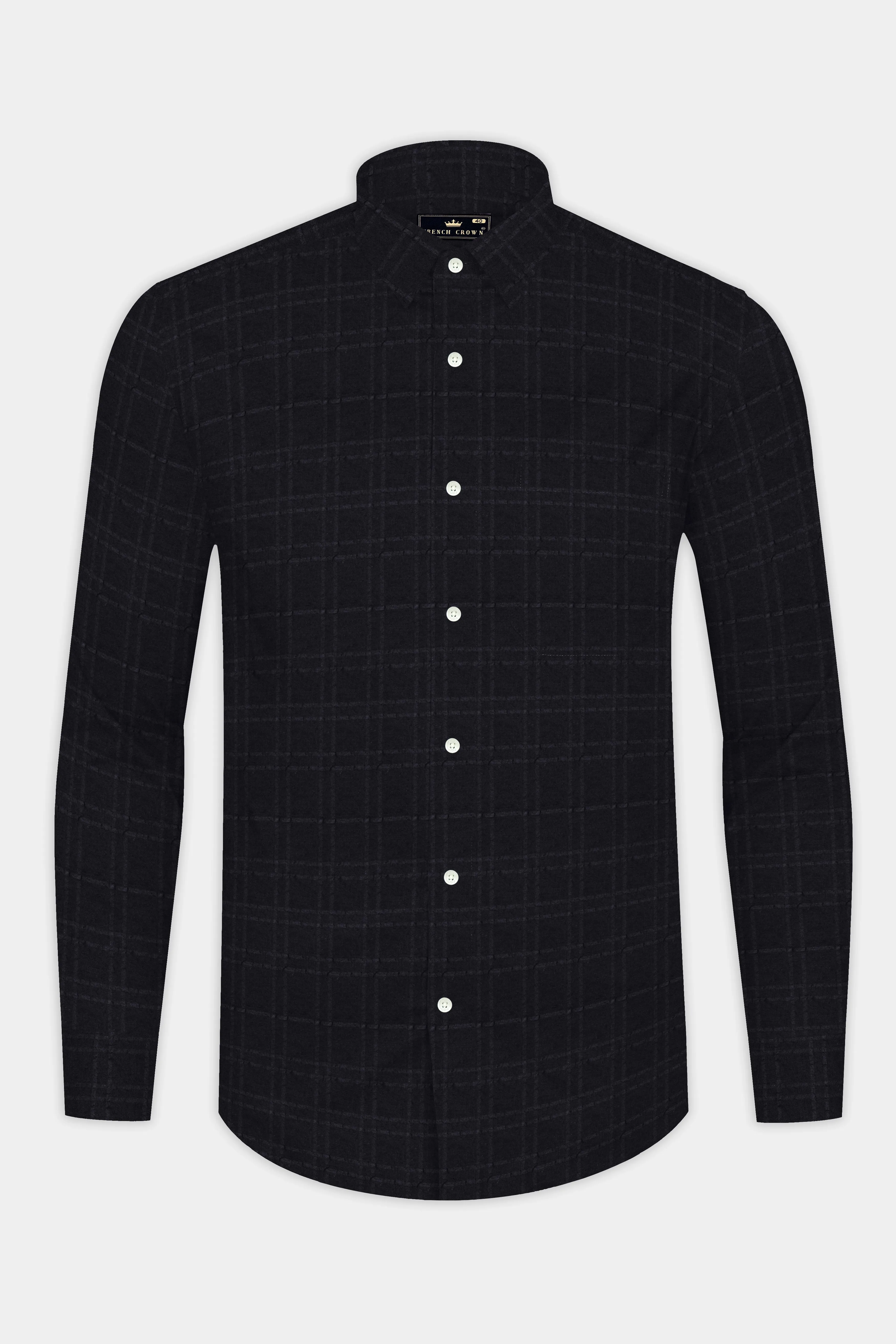 Jade Black Checkered Seersucker Premium Cotton Shirt sold by French Crown product image thumbnail 4