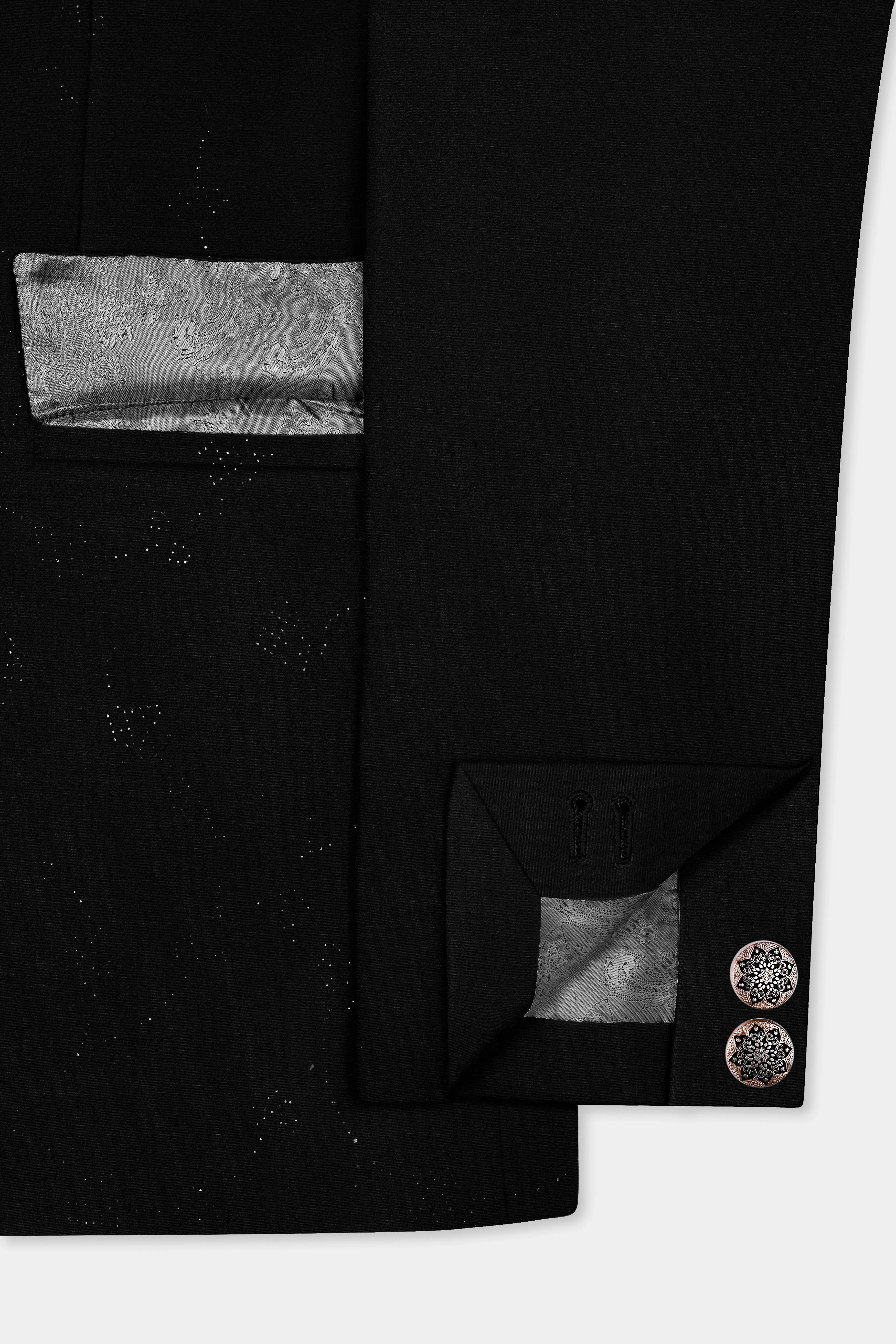 Jade Black Stretchable Wool Rich Stone Work Bandhgala Designer Blazer sold by French Crown product image thumbnail 4